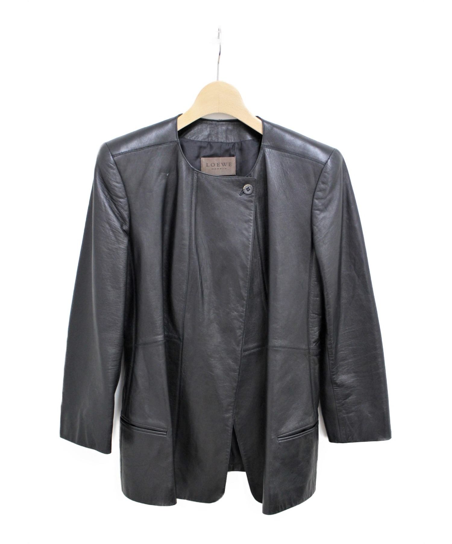 LOEWE (ロエベ) ノーカラーレザージャケット ブラック サイズ:38
