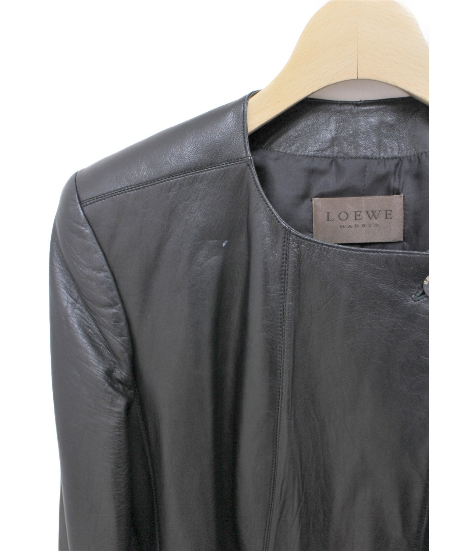 LOEWE (ロエベ) ノーカラーレザージャケット ブラック サイズ:38