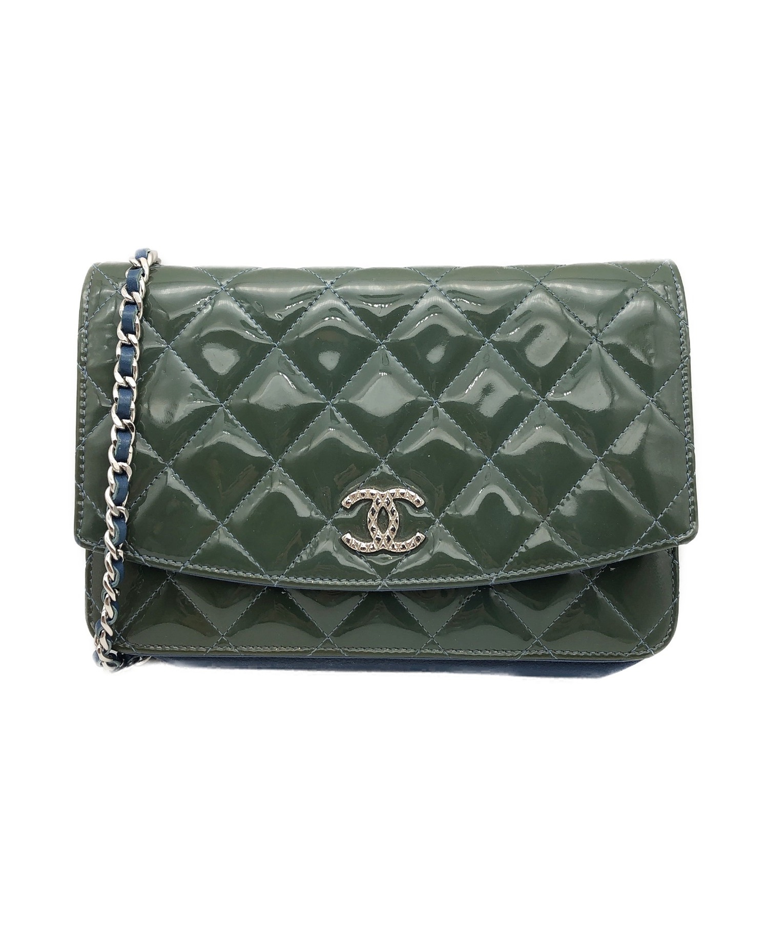 中古・古着通販】CHANEL (シャネル) エナメルチェーンウォレット ネイビー×グリーン サイズ:- シルバー金具｜ブランド・古着通販  トレファク公式【TREFAC FASHION】スマホサイト