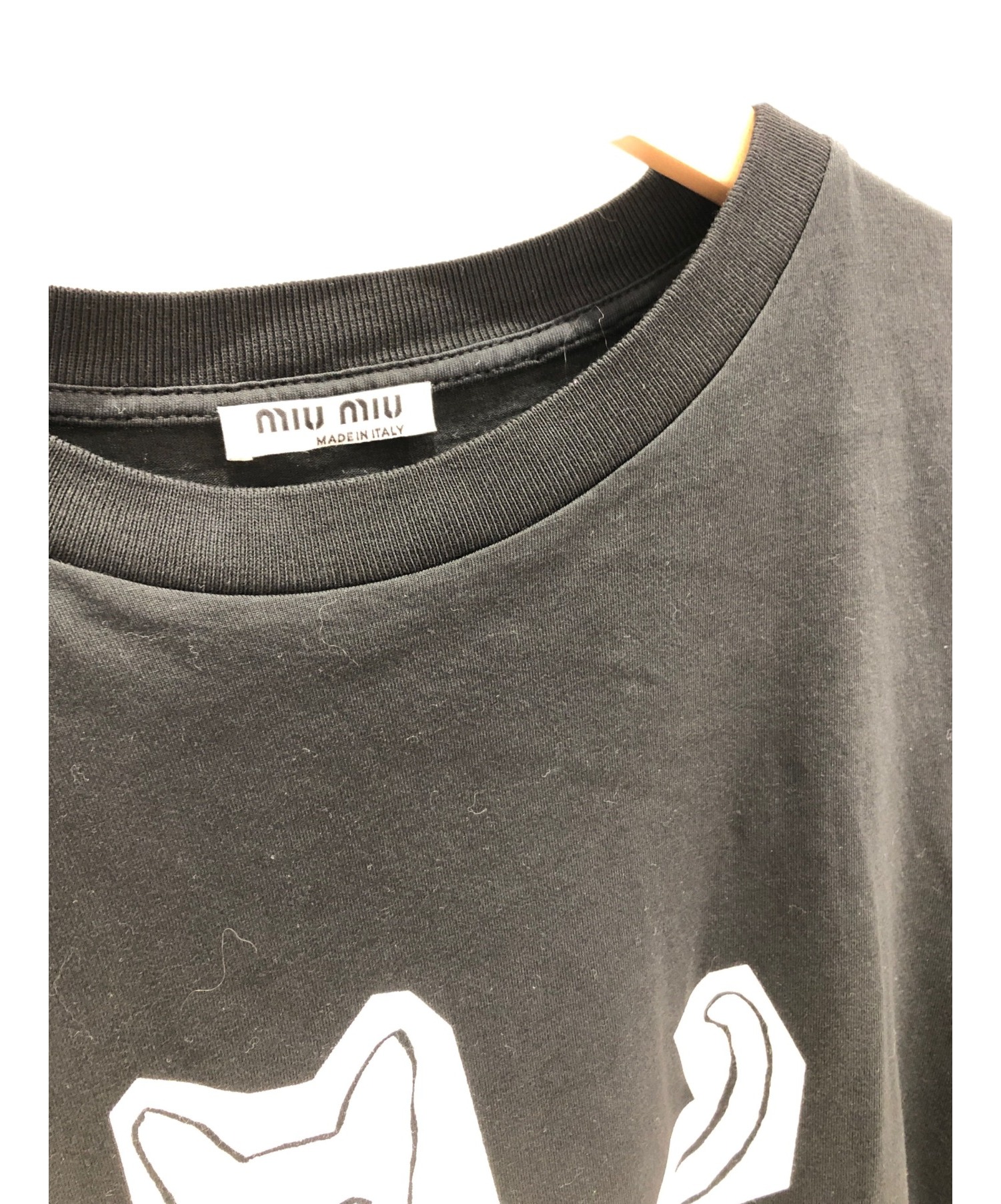 MIU MIU (ミュウミュウ) キャットデザインTシャツ ブラック サイズ:xs
