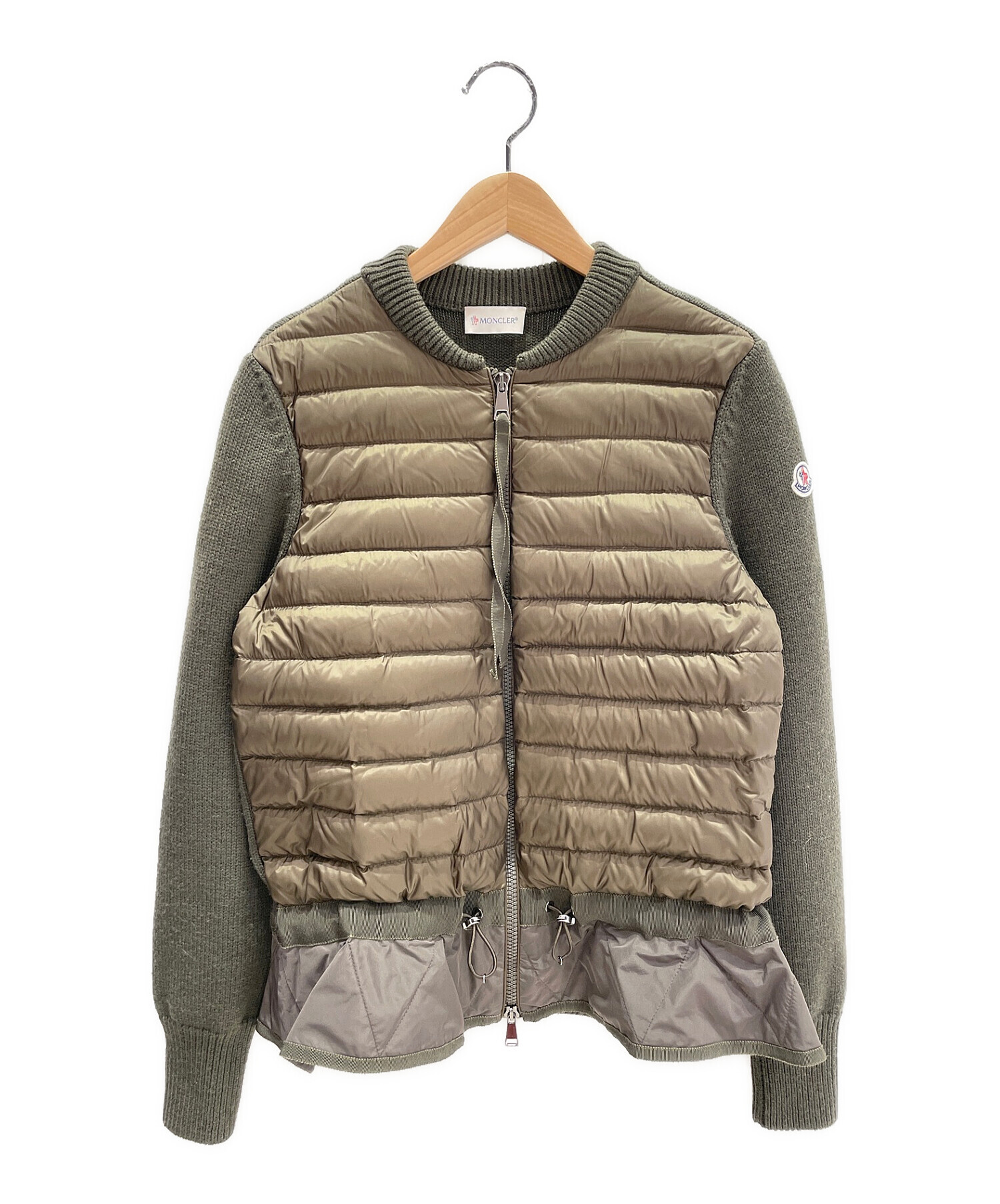 MONCLER (モンクレール) フリル付き切替ダウンニット カーキ サイズ:M