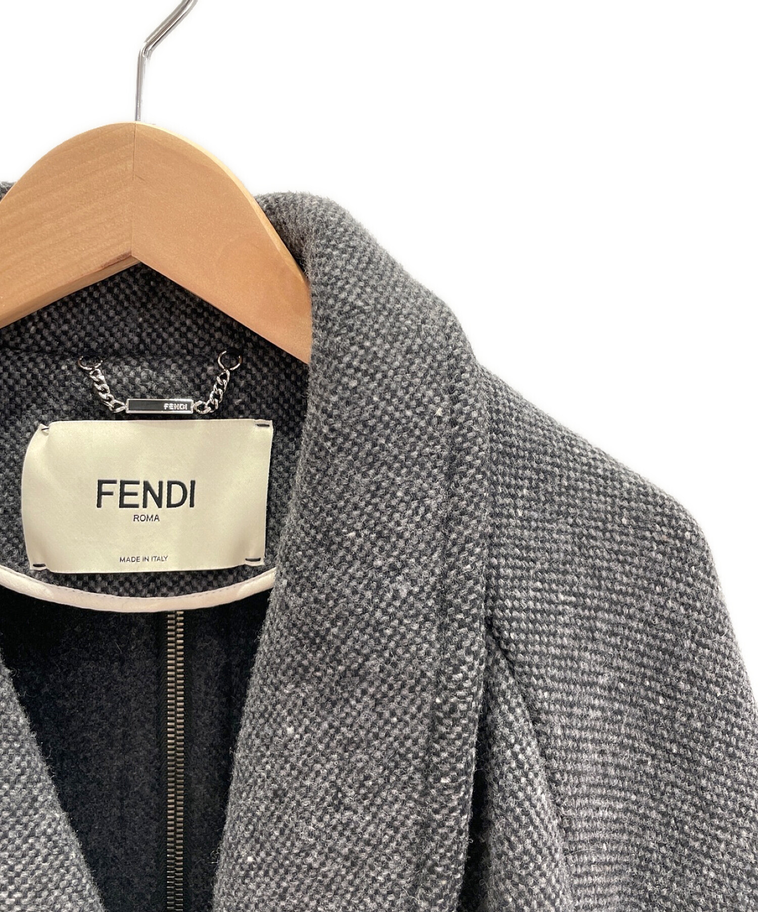 FENDI (フェンディ) ポケットファーコート グレー サイズ:36