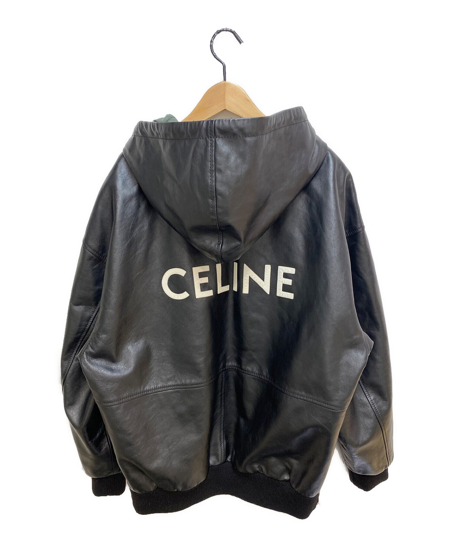 CELINE (セリーヌ) ロゴオーバーサイズレザーフーディ ブラック サイズ:48