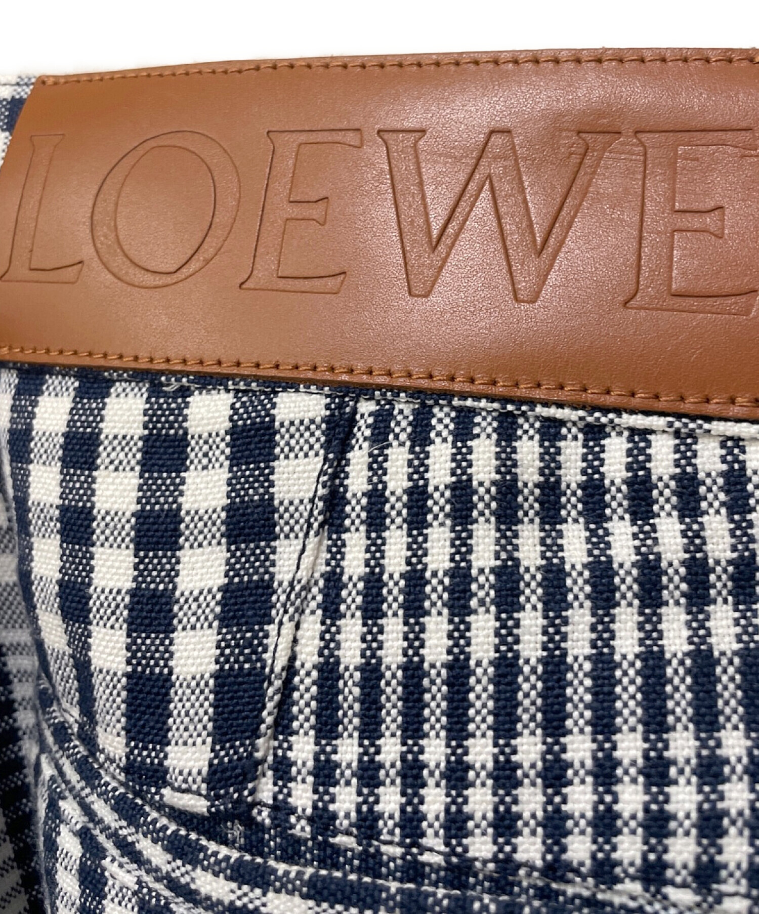 LOEWE (ロエベ) チェックワイドパンツ ネイビー×ホワイト サイズ:36