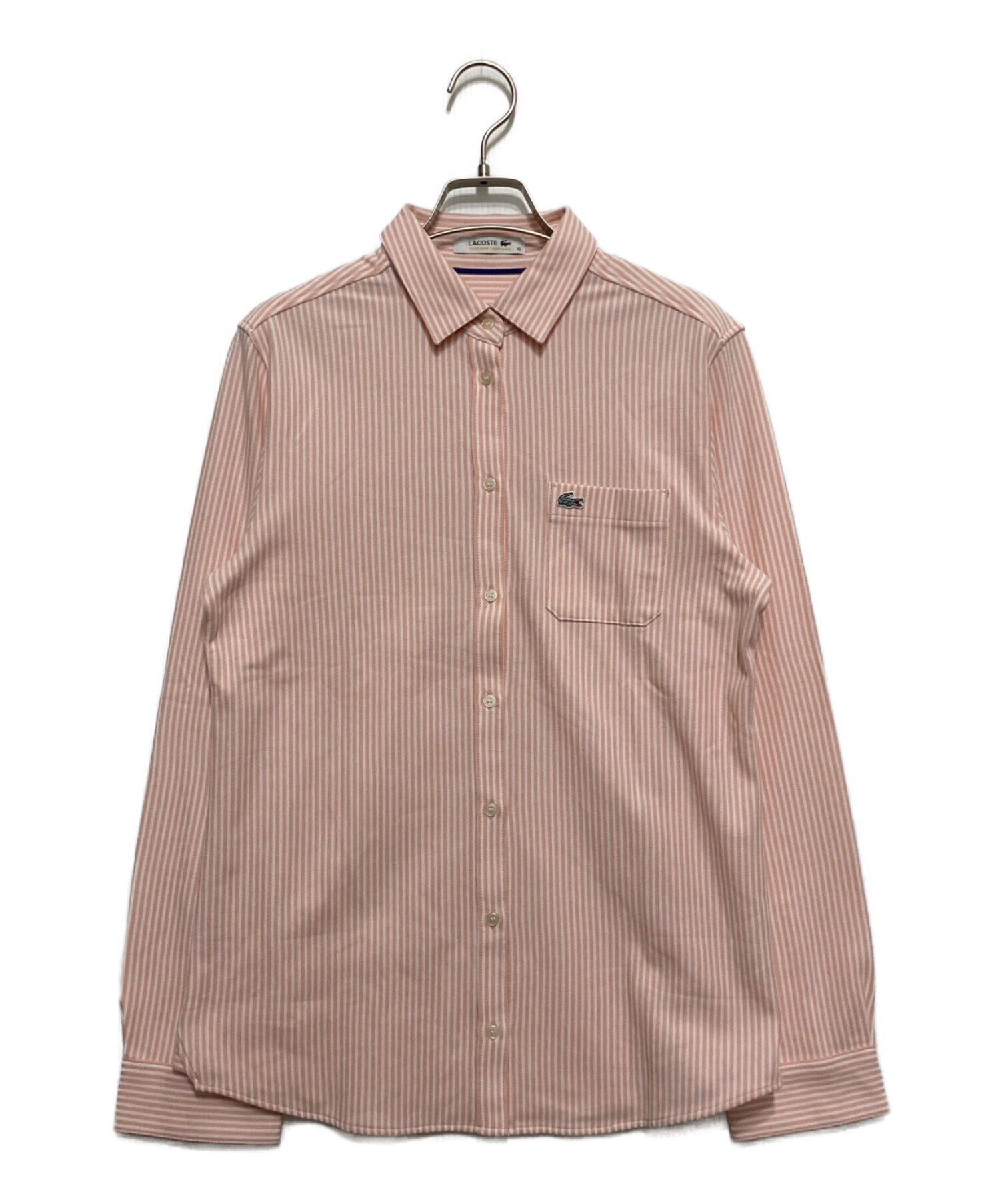 LACOSTE (ラコステ) 長袖ストライプニットシャツ ピンク サイズ:SIZE40