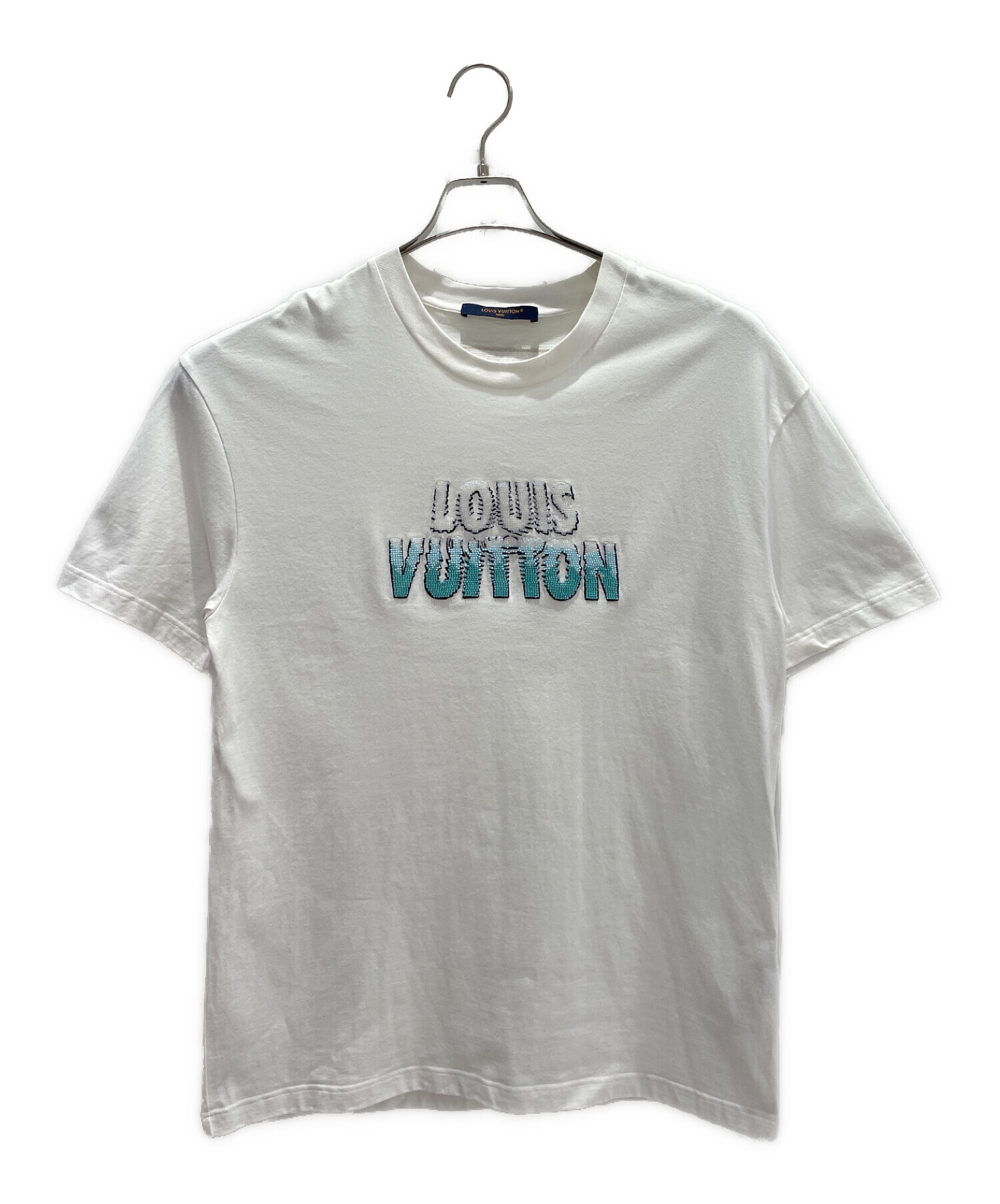 LOUIS VUITTON (ルイ ヴィトン) エンブロイダードビーズコットンクルーネック半袖Tシャツ ホワイト サイズ:M