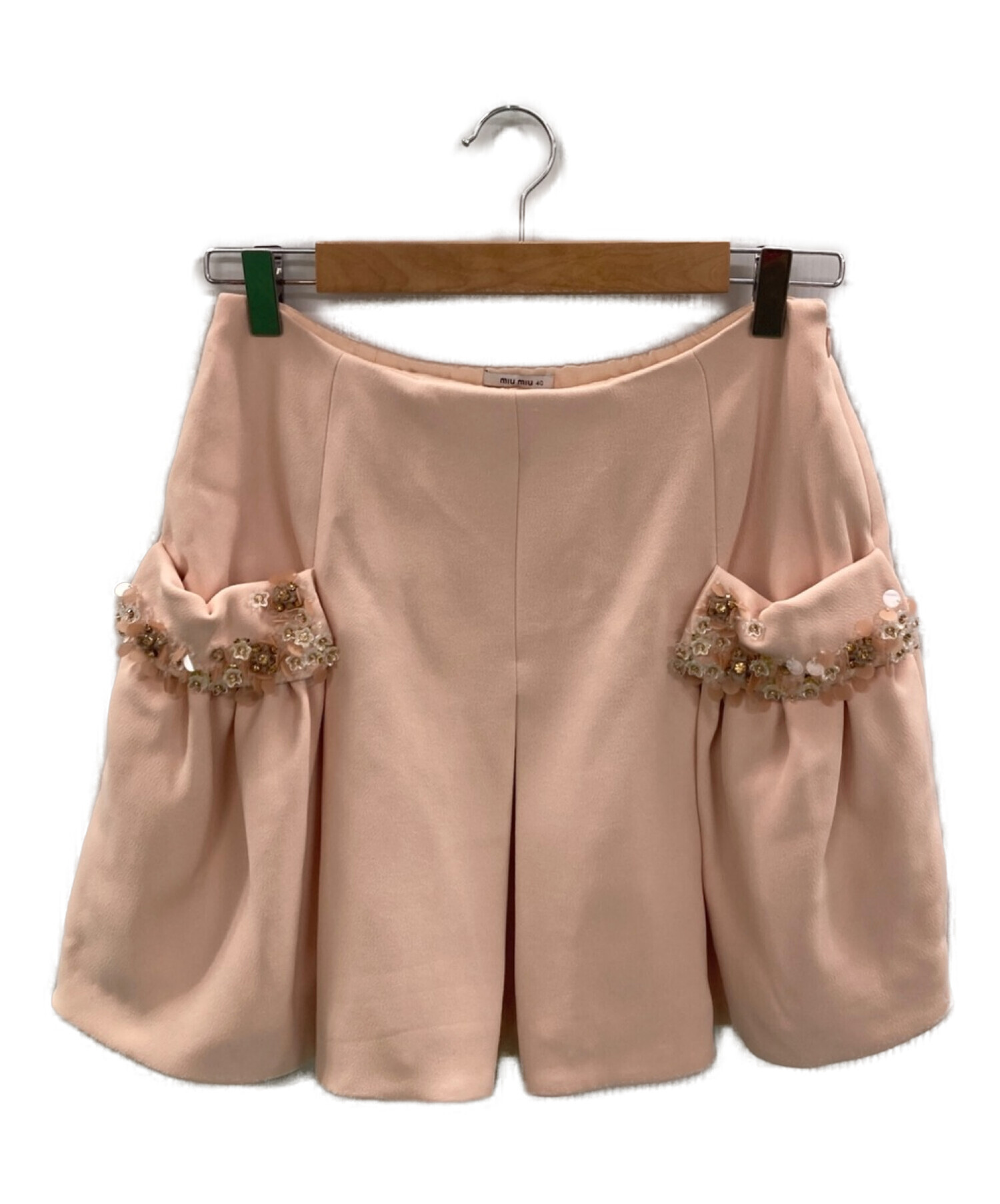 MIU MIU (ミュウミュウ) ビジューフレアスカート ピンク サイズ:40