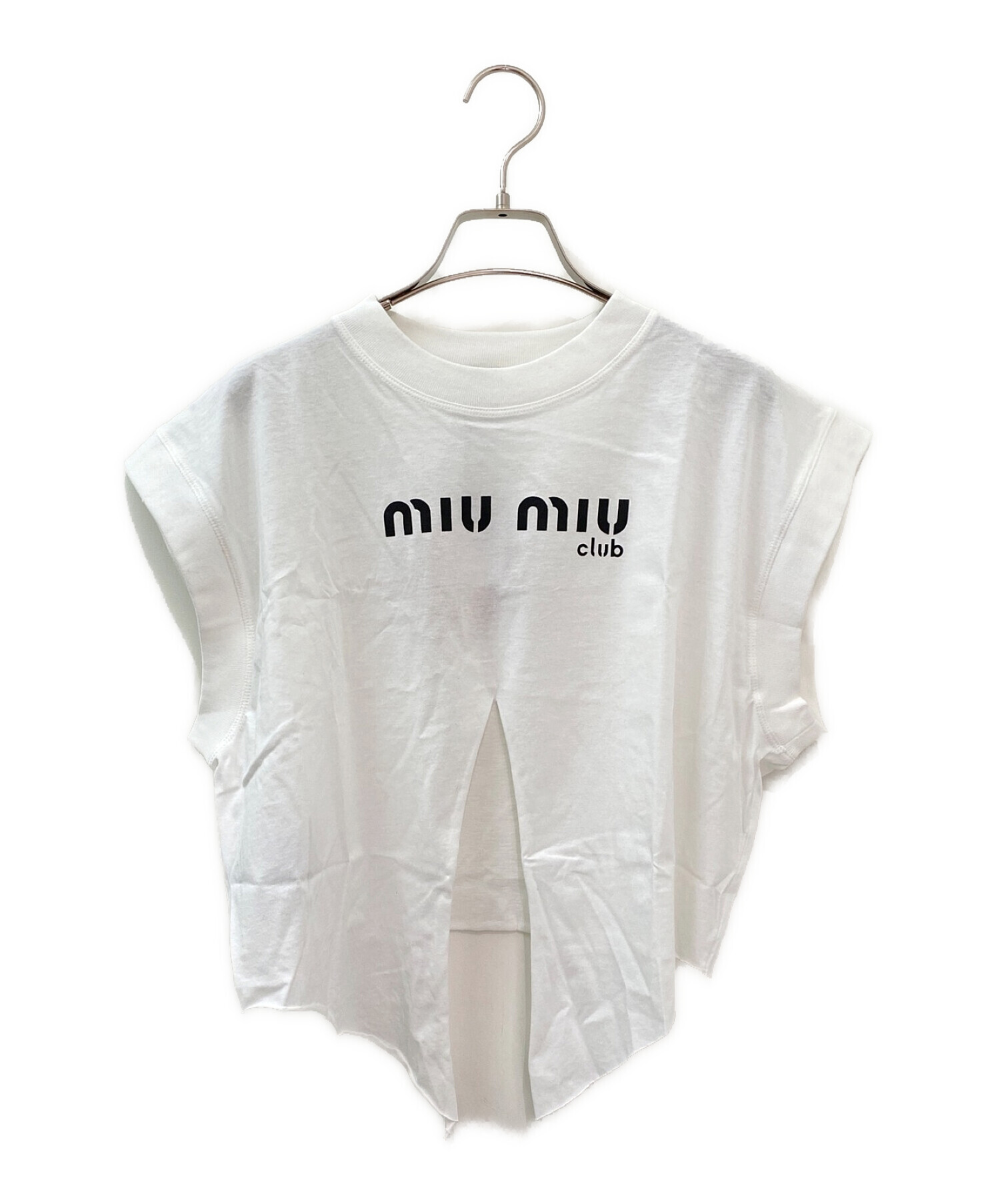 MIU MIU (ミュウミュウ) ノースリーブカットオフTシャツ ホワイト サイズ:XS 未使用品