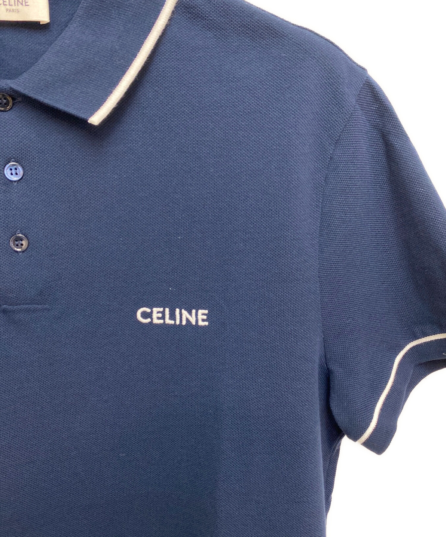 CELINE (セリーヌ) エンブロイダリー クラシック ポロシャツ ネイビー サイズ:M