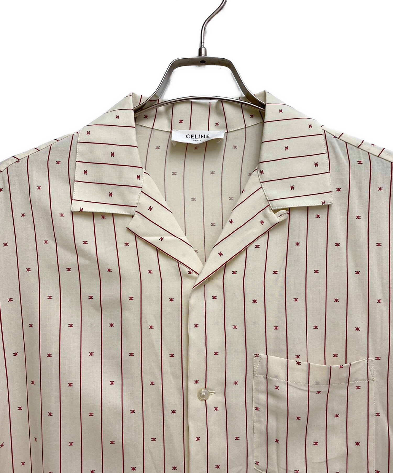CELINE (セリーヌ) ミニ トリオンフ ストライププリント ハワイアンシャツ hawaiian shirt in printed viscose　 （ビスコース プリンテッド ハワイアンシャツ） アイボリー サイズ:38