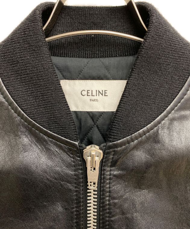 CELINE (セリーヌ) レザーボンバージャケット ブラック サイズ:44