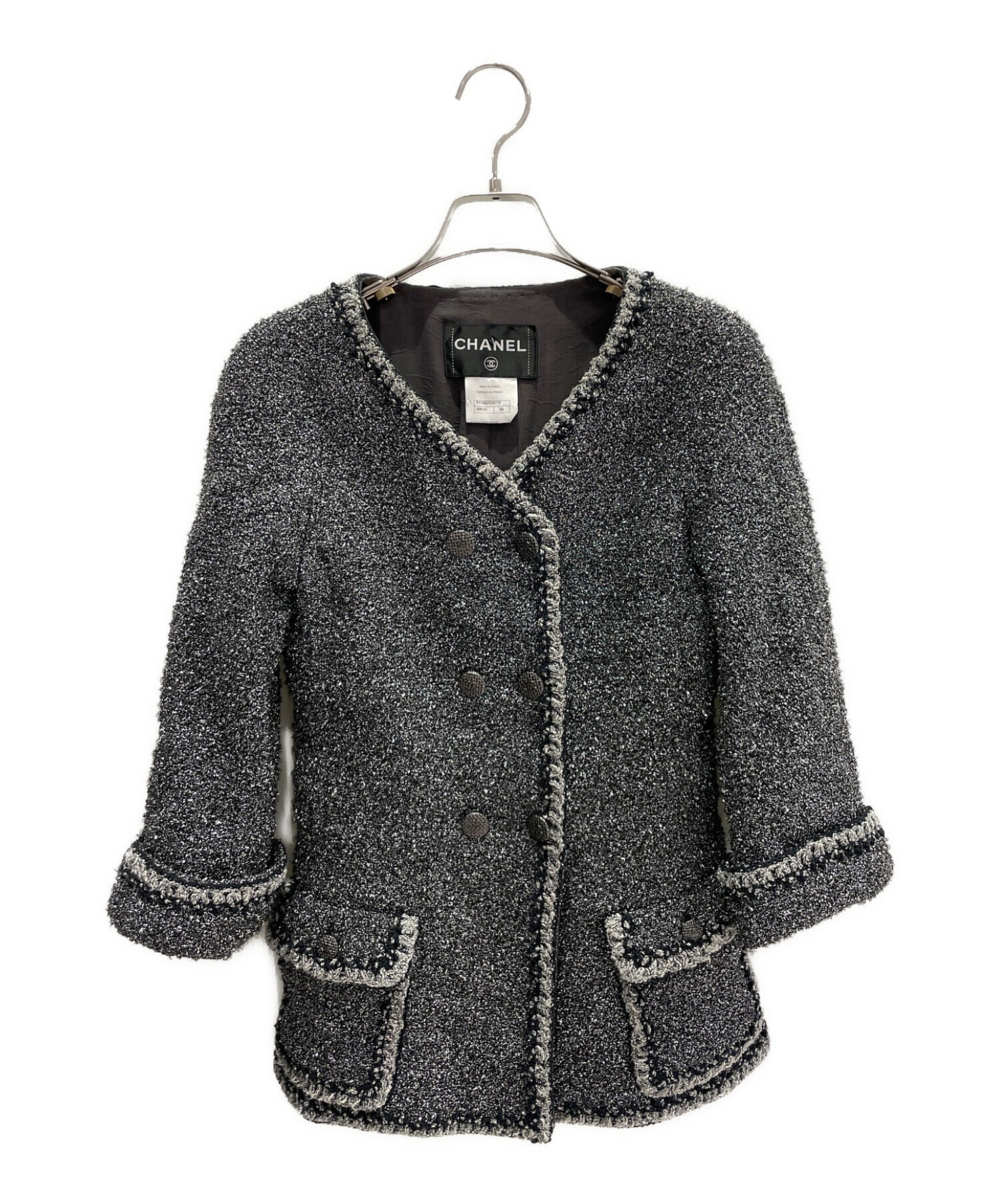 中古・古着通販】CHANEL (シャネル) Double Tweed Jacket シルバー ...