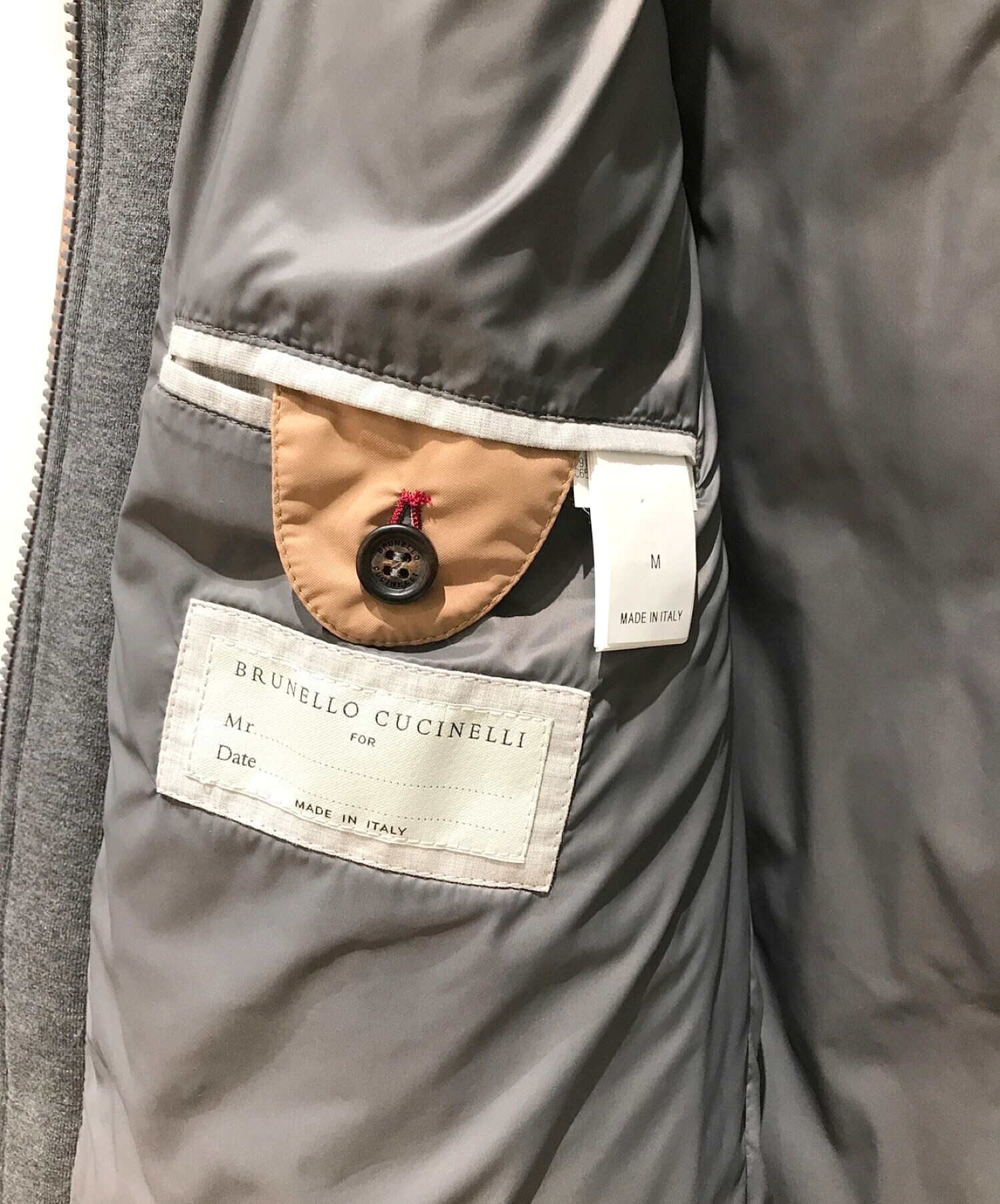 BRUNELLO CUCINELLI (ブルネロクチネリ) レイヤーフーデットダウンベスト キャメル×グレ- サイズ:M