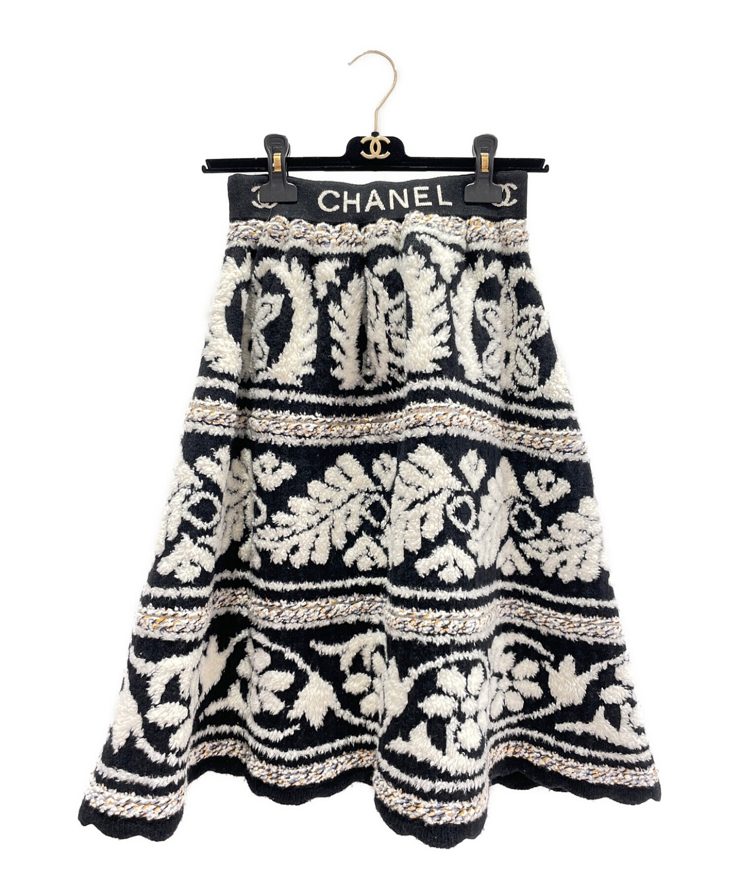 CHANEL (シャネル) ノルディックウエストロゴスカート ホワイト×ブラック サイズ:36