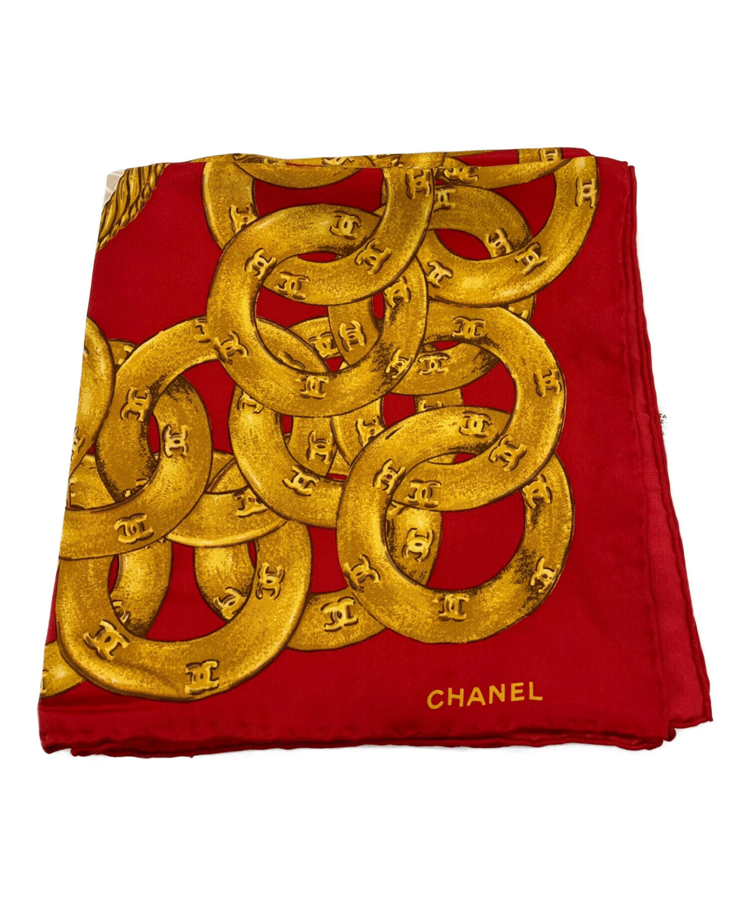 CHANEL (シャネル) ココマークチェーン柄スカーフ レッド