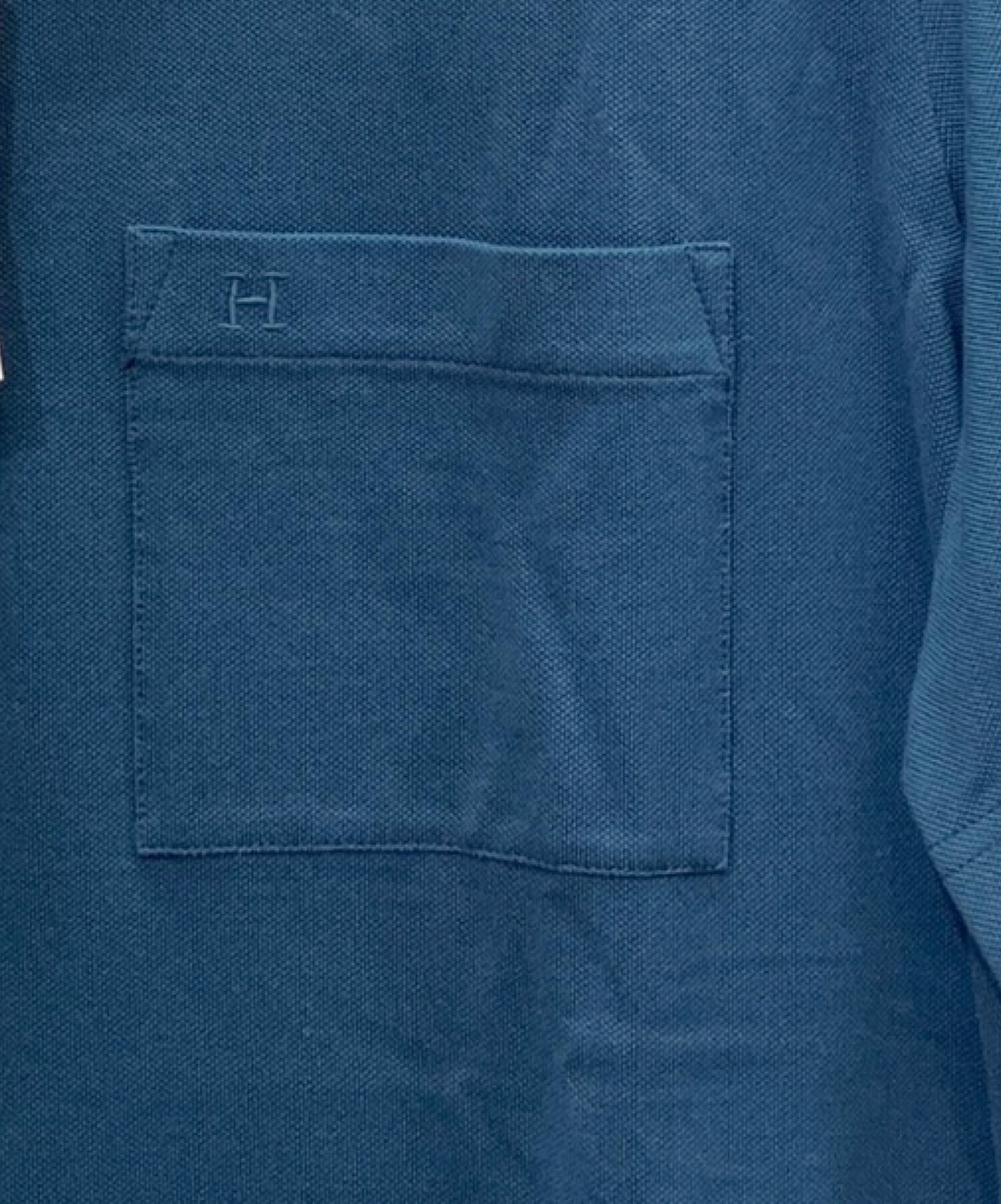 美品 エルメス HERMES シャツ ポロシャツ 半袖 ショートスリーブ Hロゴ刺繍 コットン トップス メンズ S ライトブルー