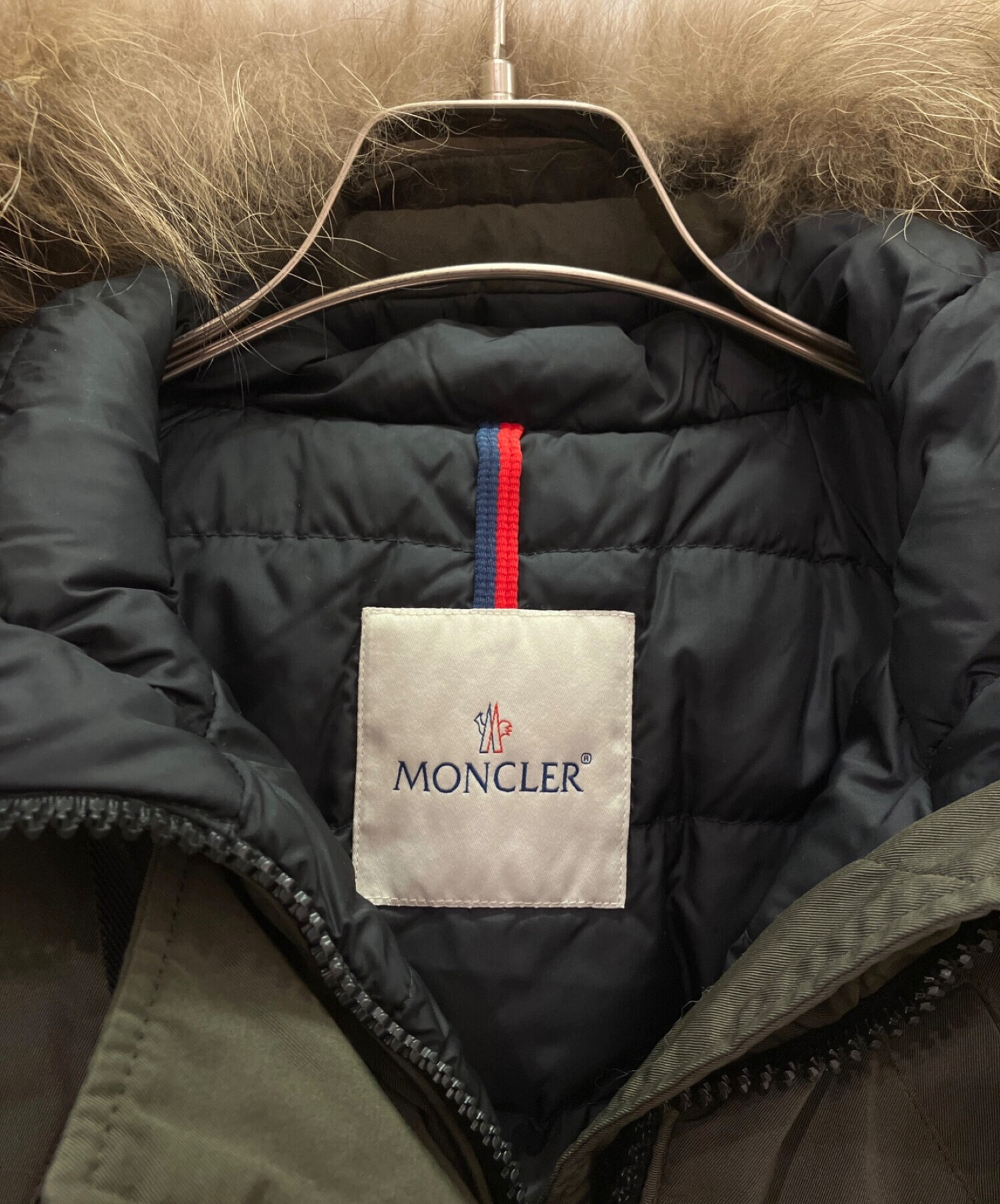 MONCLER (モンクレール) ファー付ハーフダウンコート カーキ サイズ:00