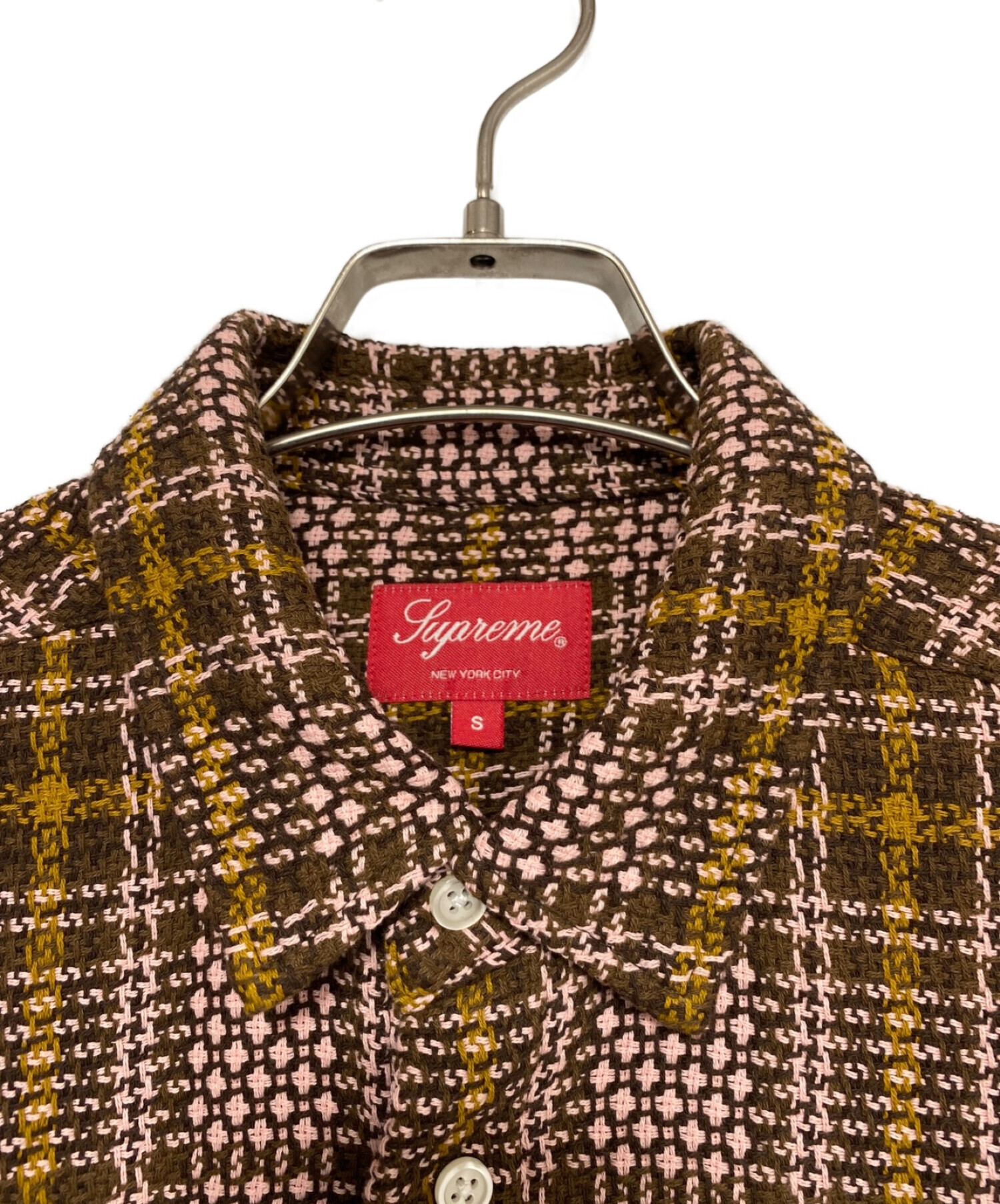 SUPREME (シュプリーム) Basket Weave Plaid Shirt ブラウン×ピンク サイズ:S