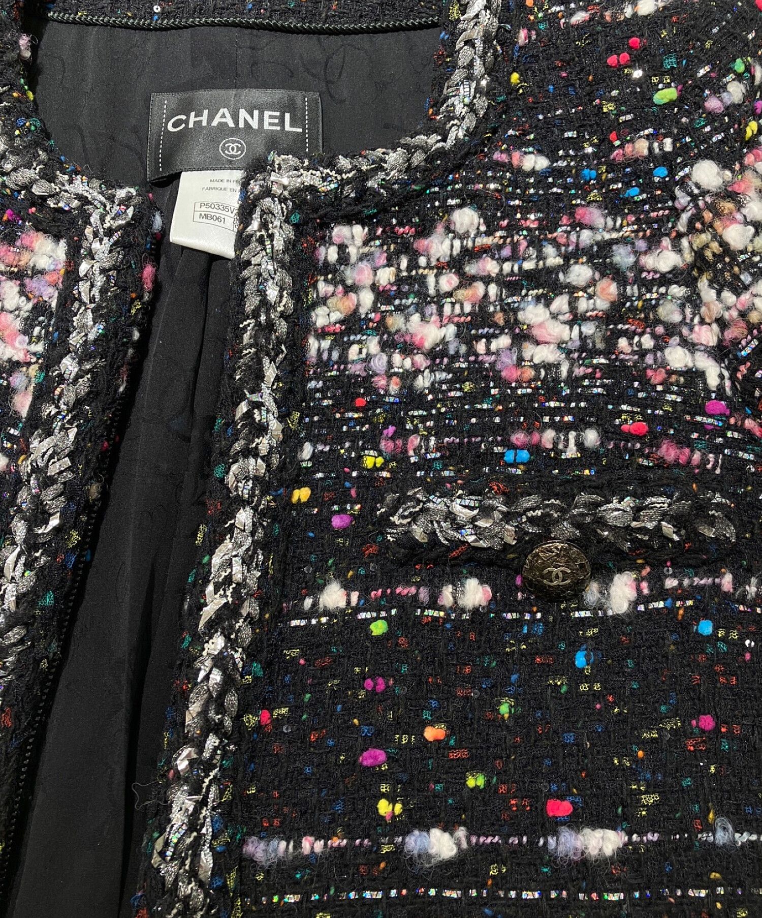 CHANEL (シャネル) ノーカラーツイードコート ブラック サイズ:38