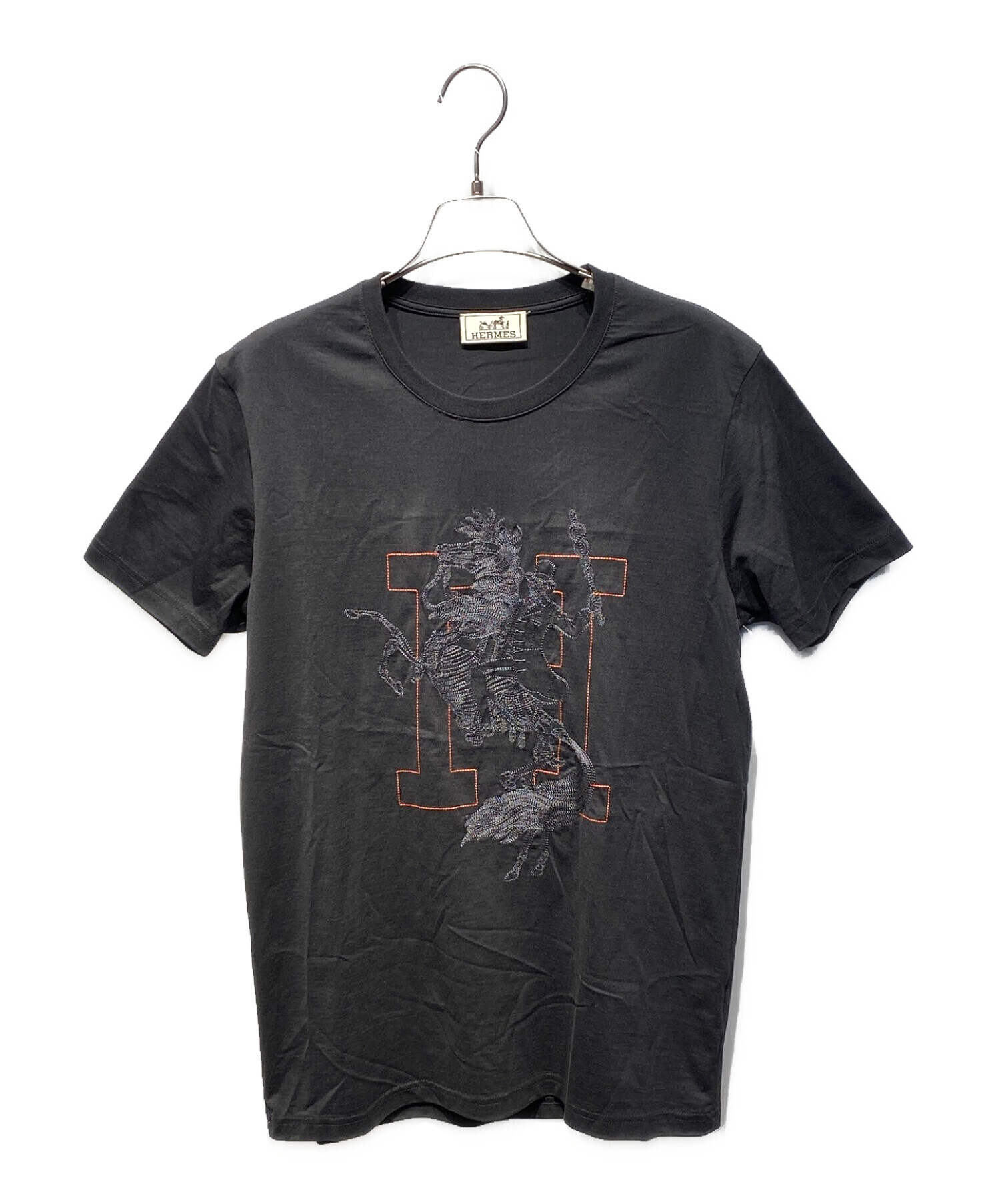 HERMES (エルメス) H刺繍Tシャツ ブラック サイズ:Ｌ