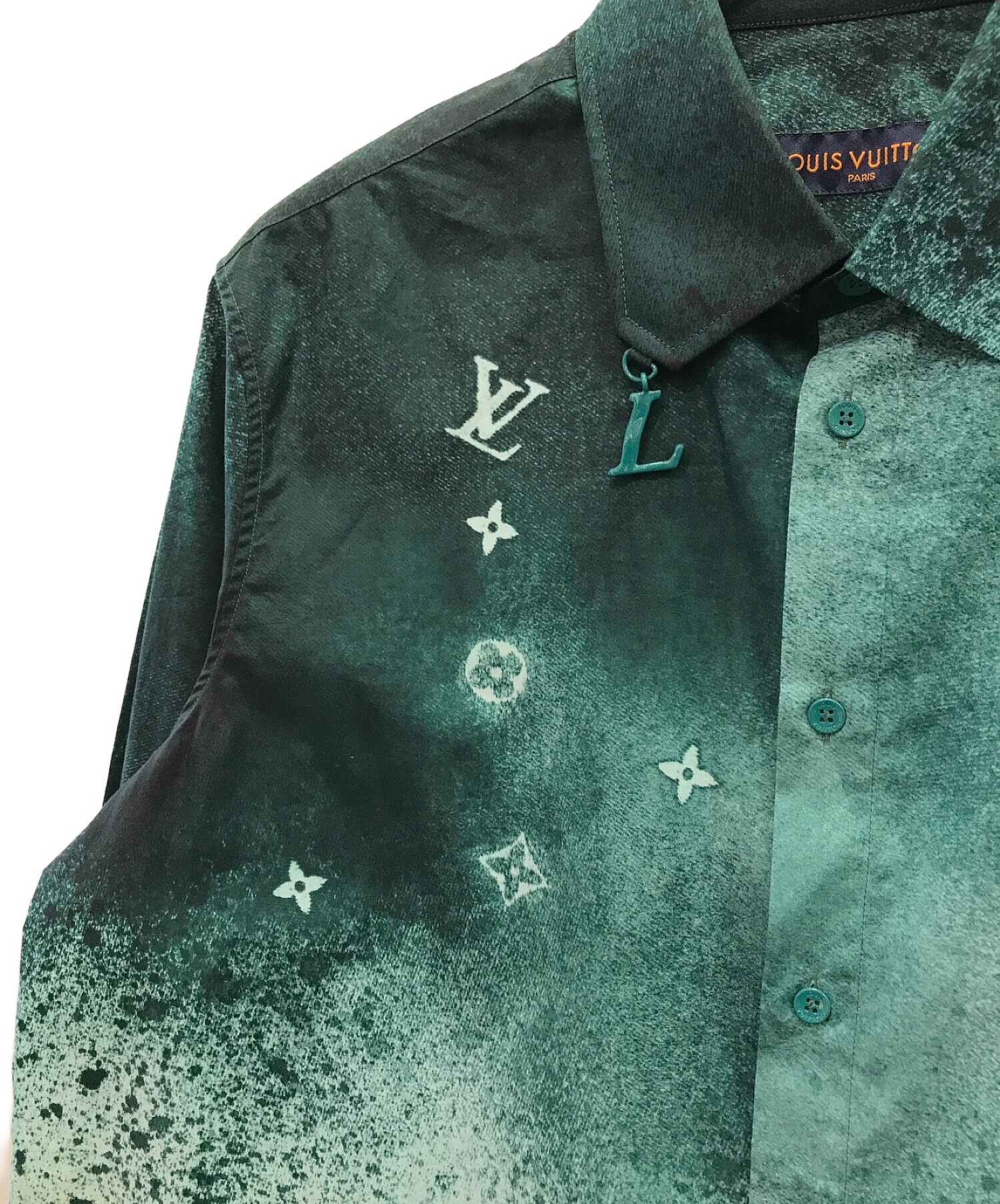 美品 ルイヴィトン LOUIS VUITTON シャツ 2021SS プレイスドグラフィックシャツ モノグラム ロングスリーブ コットン トップス メンズ XXL ブルー/ホワイト