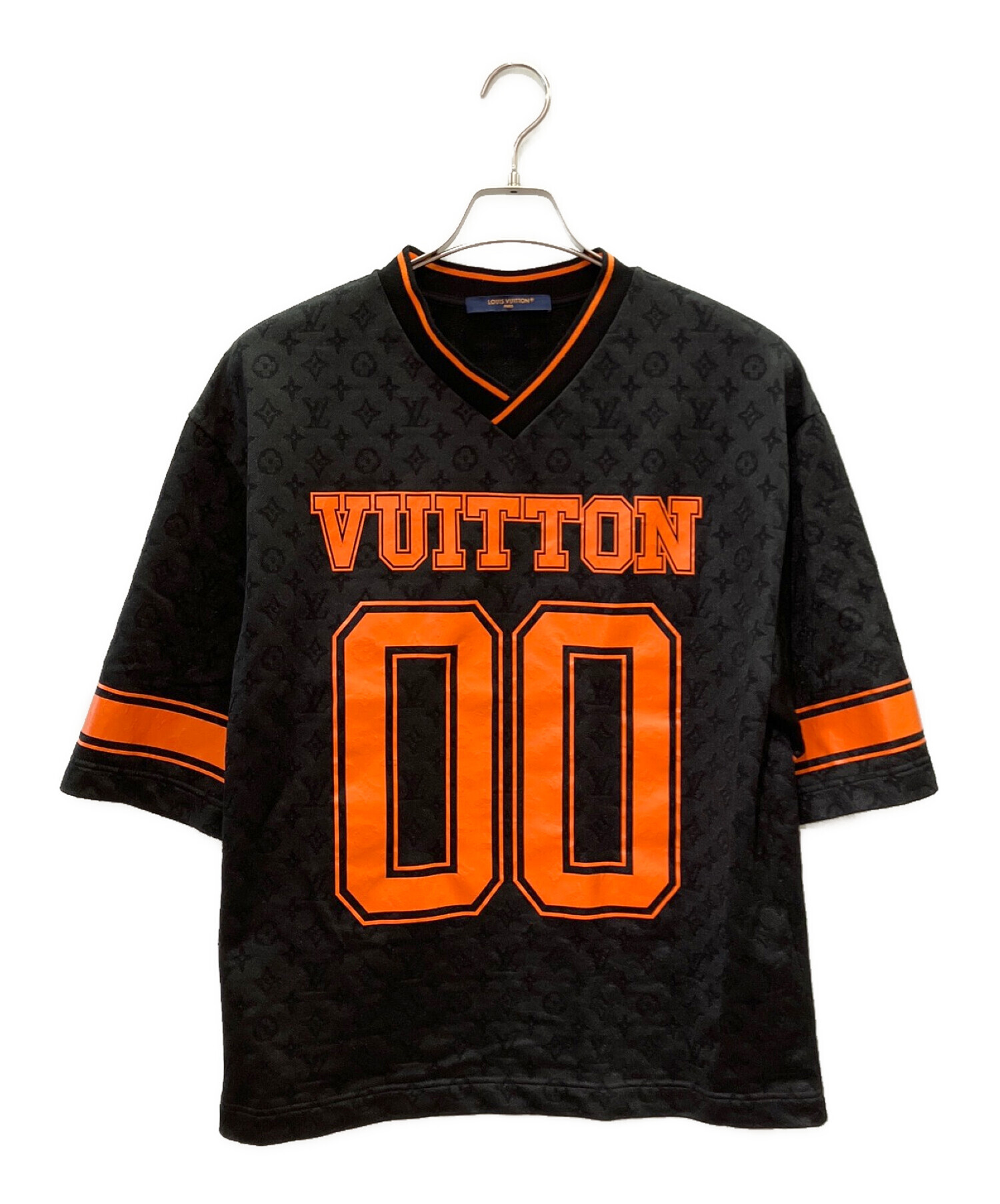 LOUIS VUITTON (ルイ ヴィトン) モノグラムスポーティVネックTシャツ ブラック×オレンジ サイズ:S