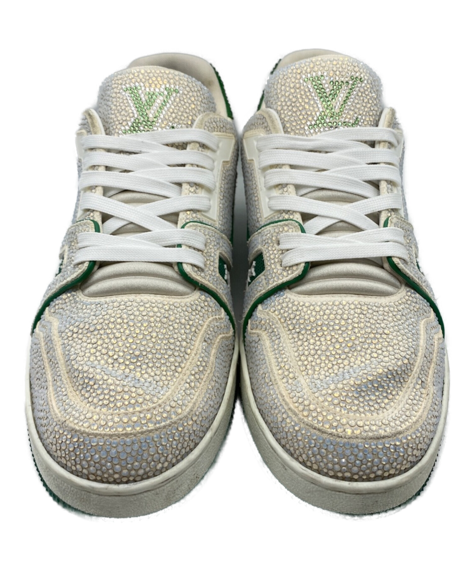 LOUIS VUITTON (ルイ ヴィトン) Crystal-Covered LV Trainer Green Strass ホワイト×グリーン  サイズ:SIZE 7