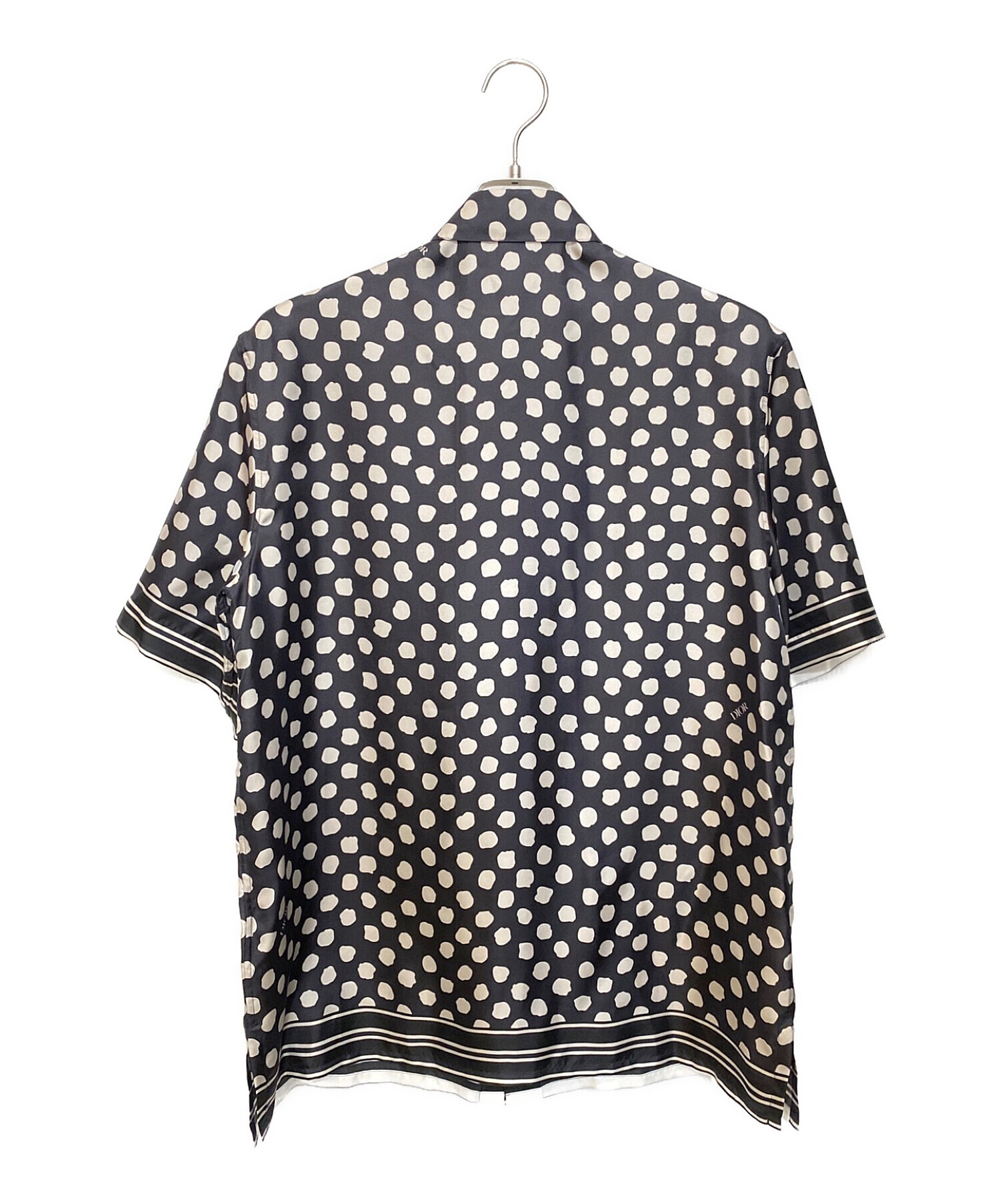 Christian Dior (クリスチャン ディオール) シルクツイル半袖シャツ グレー×ホワイト サイズ:39