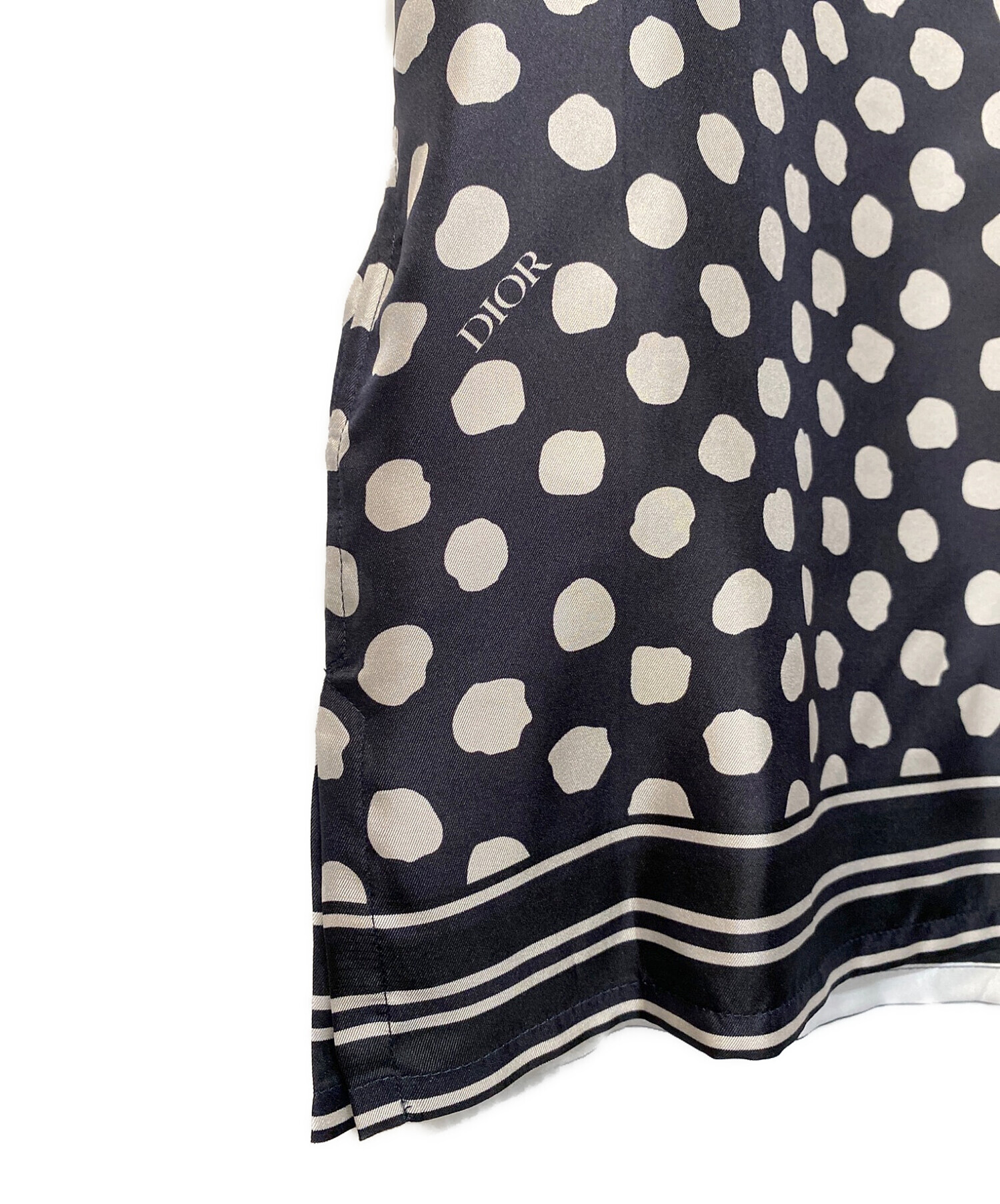 Christian Dior (クリスチャン ディオール) シルクツイル半袖シャツ グレー×ホワイト サイズ:39