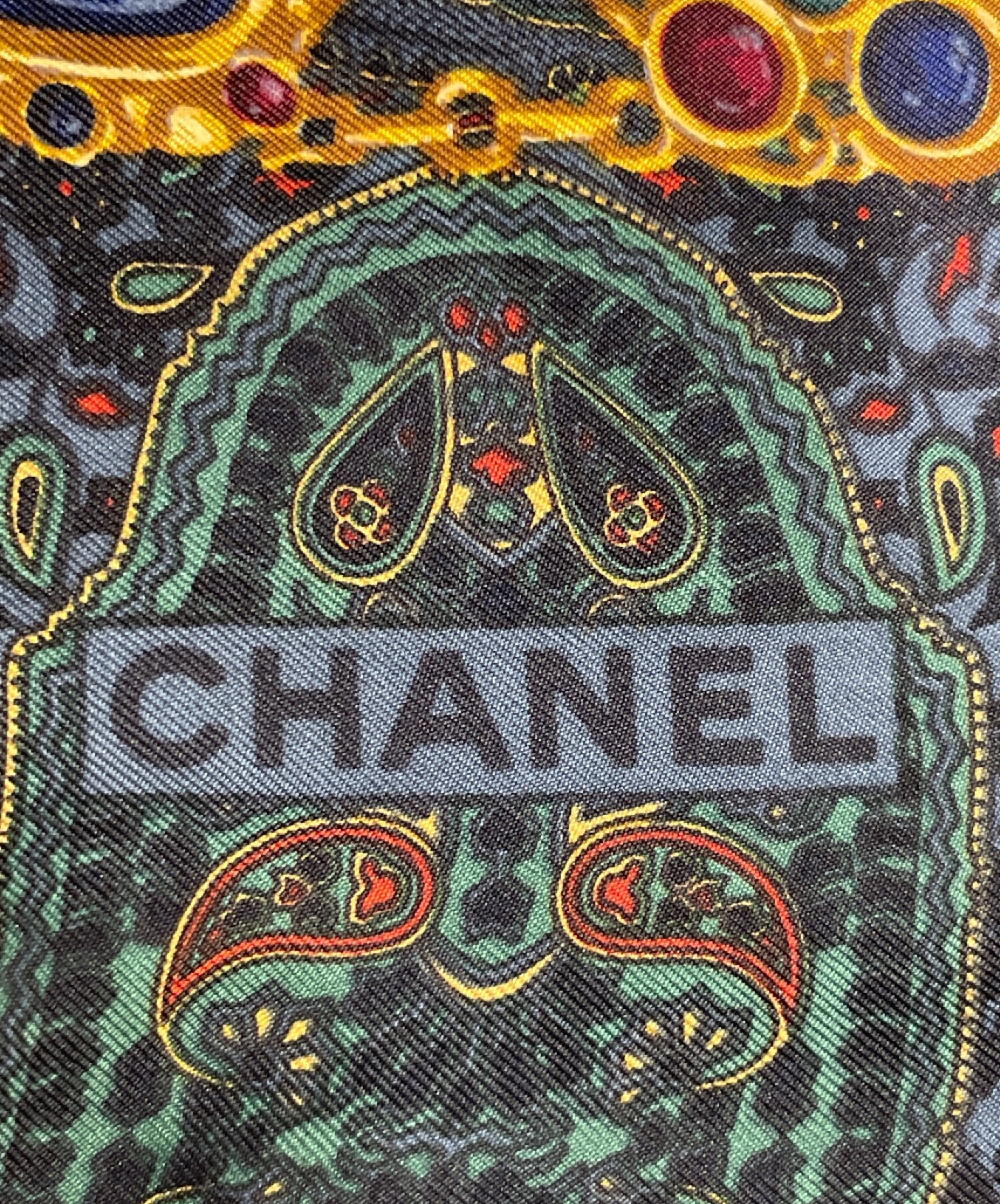 安心 CHANEL ヴィンテージ シルクスカーフ COCOマーク×ペイズリー柄