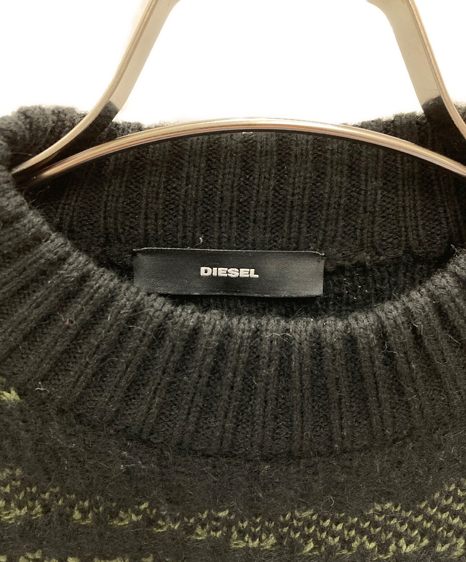 中古・古着通販】DIESEL (ディーゼル) デザインニット カーキ×ブラック