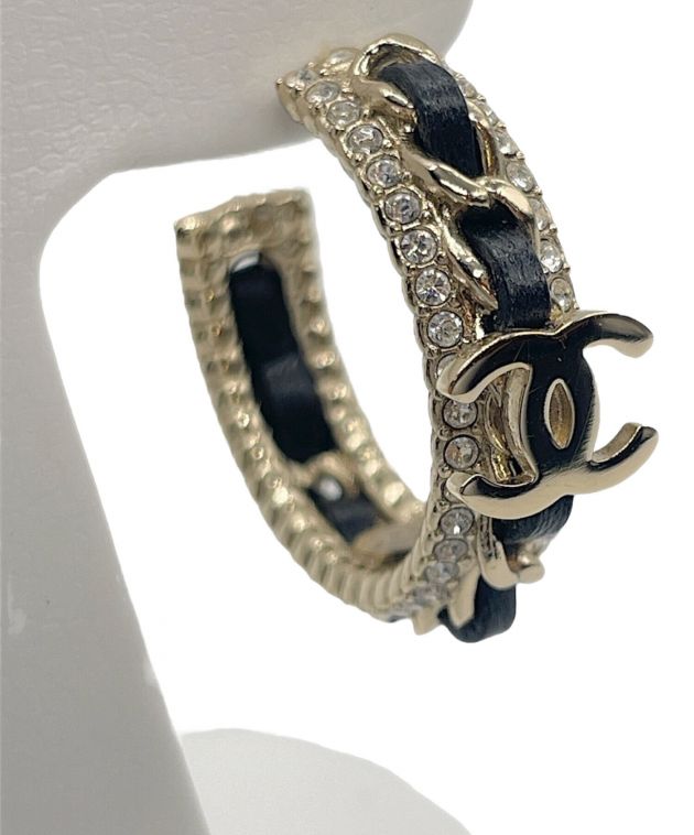 中古・古着通販】CHANEL (シャネル) フープピアス ブラック×シャンパン