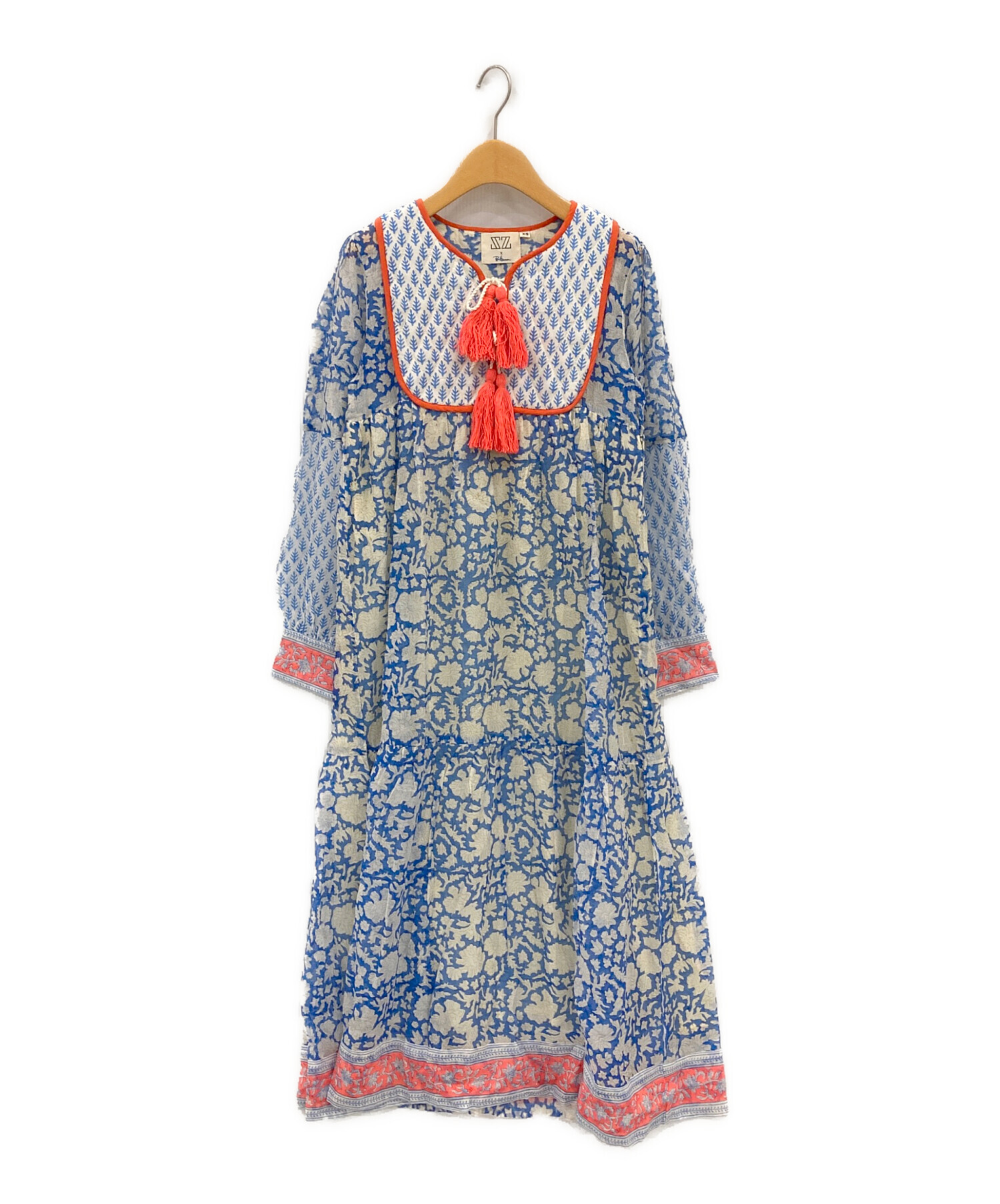 SZ Blockprints (エスゼットブロックプリント) Ron Herman (ロンハーマン) 別注 Silk Jodhpur Dress  ブルー×レッド サイズ:XS