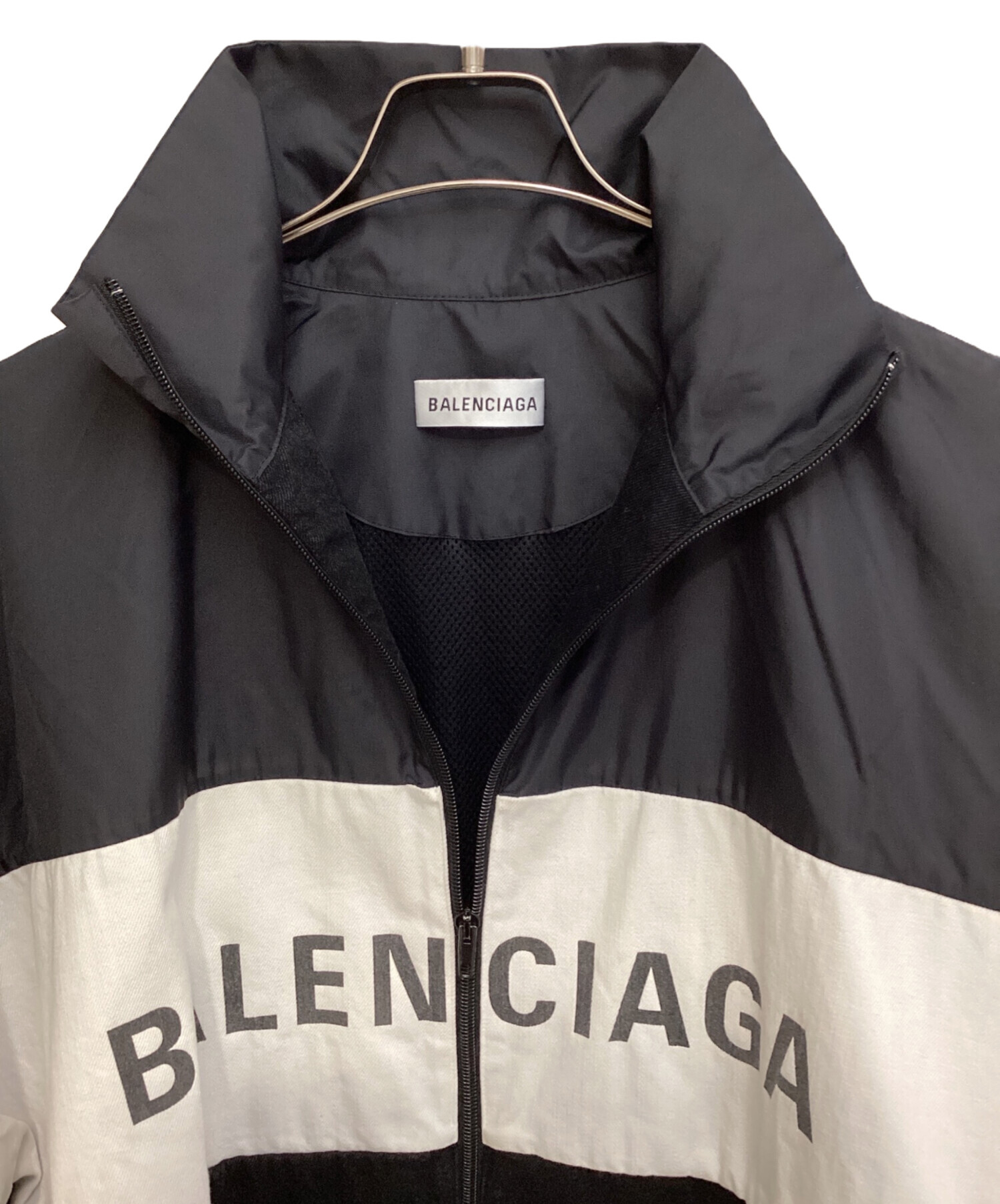 BALENCIAGA (バレンシアガ) デニム切替 ポプリンシャツ トラックジャケット ブラック×ホワイト サイズ:34