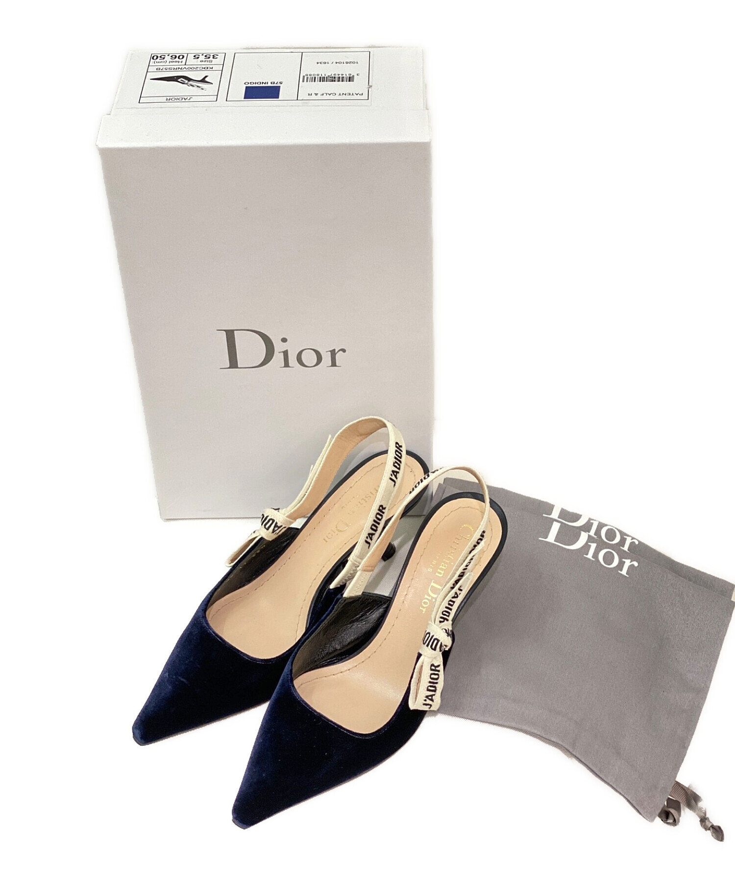 Christian Dior (クリスチャン ディオール) ベロアJ'ADIOR スリングバック パンプス ネイビー サイズ:35 1/2