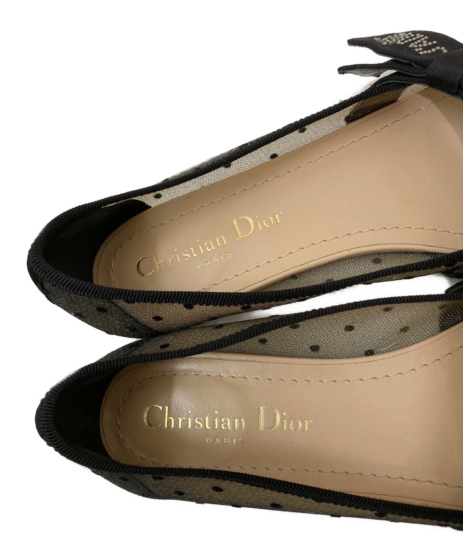 Christian Dior (クリスチャン ディオール) チュールドットバレエシューズ ブラックベージュ サイズ:36 1/2