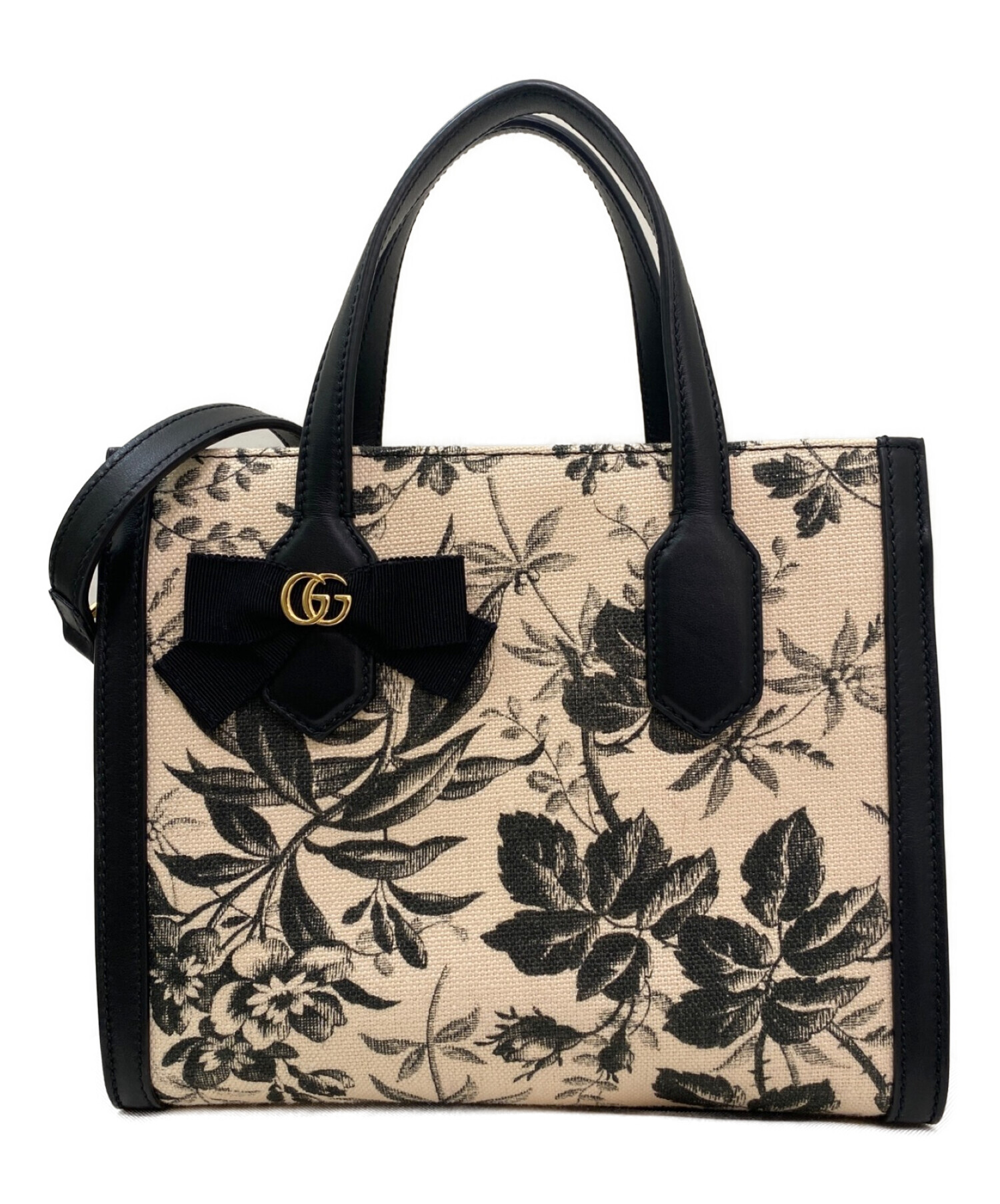 GUCCI (グッチ) GGリボン ハーバリウム ブラック×ベージュ