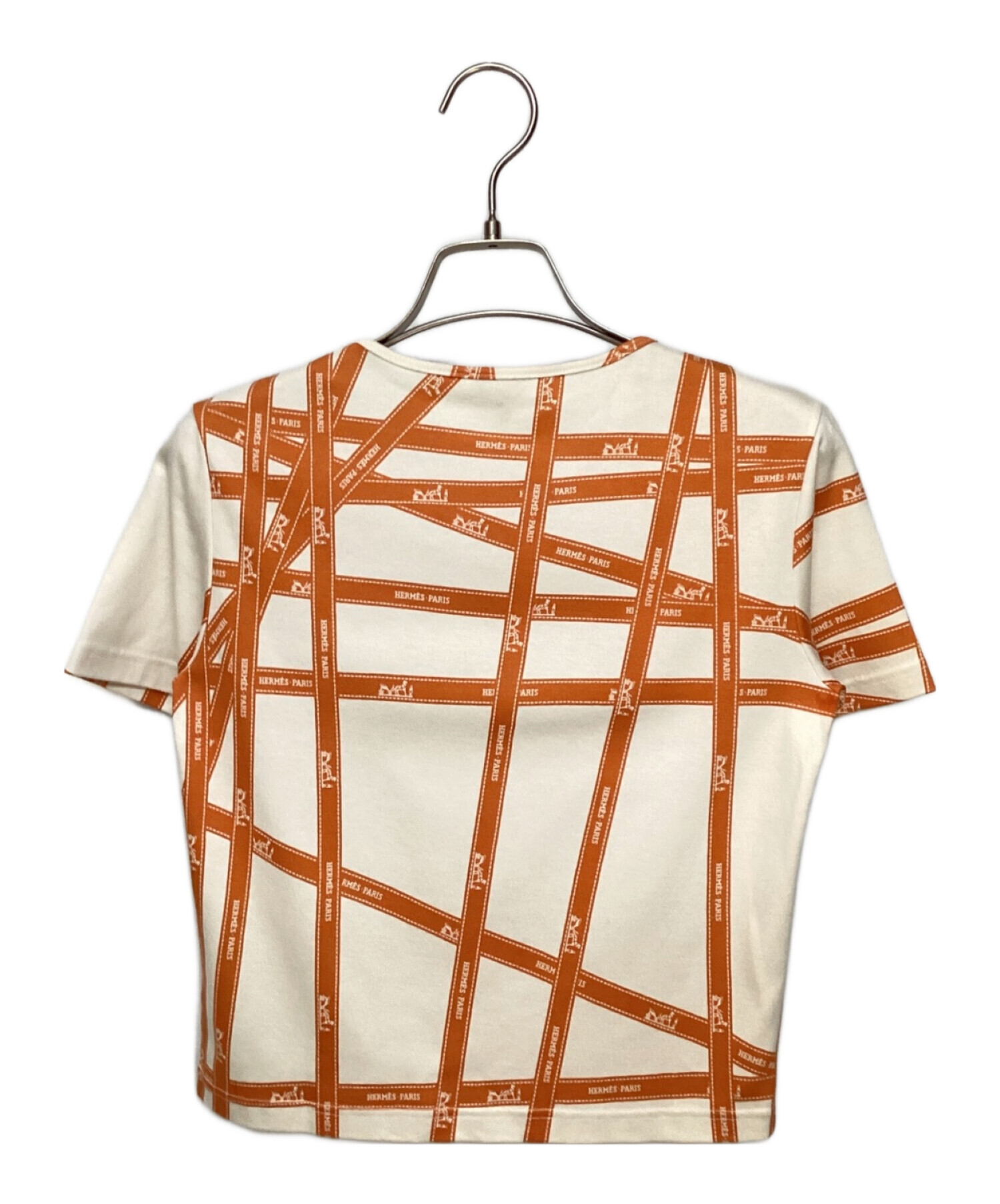 HERMES (エルメス) リボン柄Tシャツ ホワイト×オレンジ サイズ:ME
