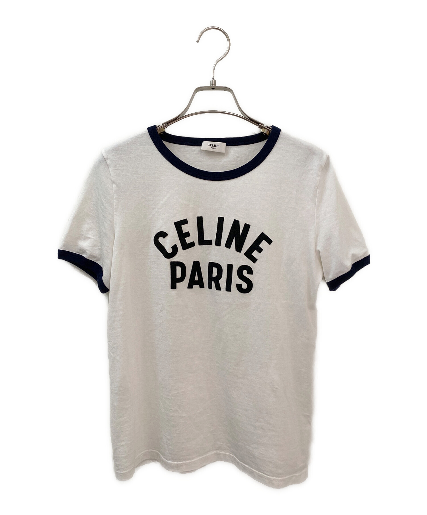 CELINE (セリーヌ) ロゴTシャツ ホワイト×ネイビー サイズ:S