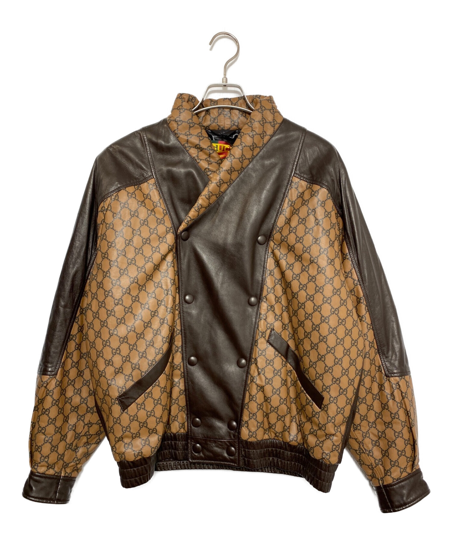 GUCCI (グッチ) DAPPER DAN (ダッパーダン) GG レザー ボンバージャケット ブラウン サイズ:XS