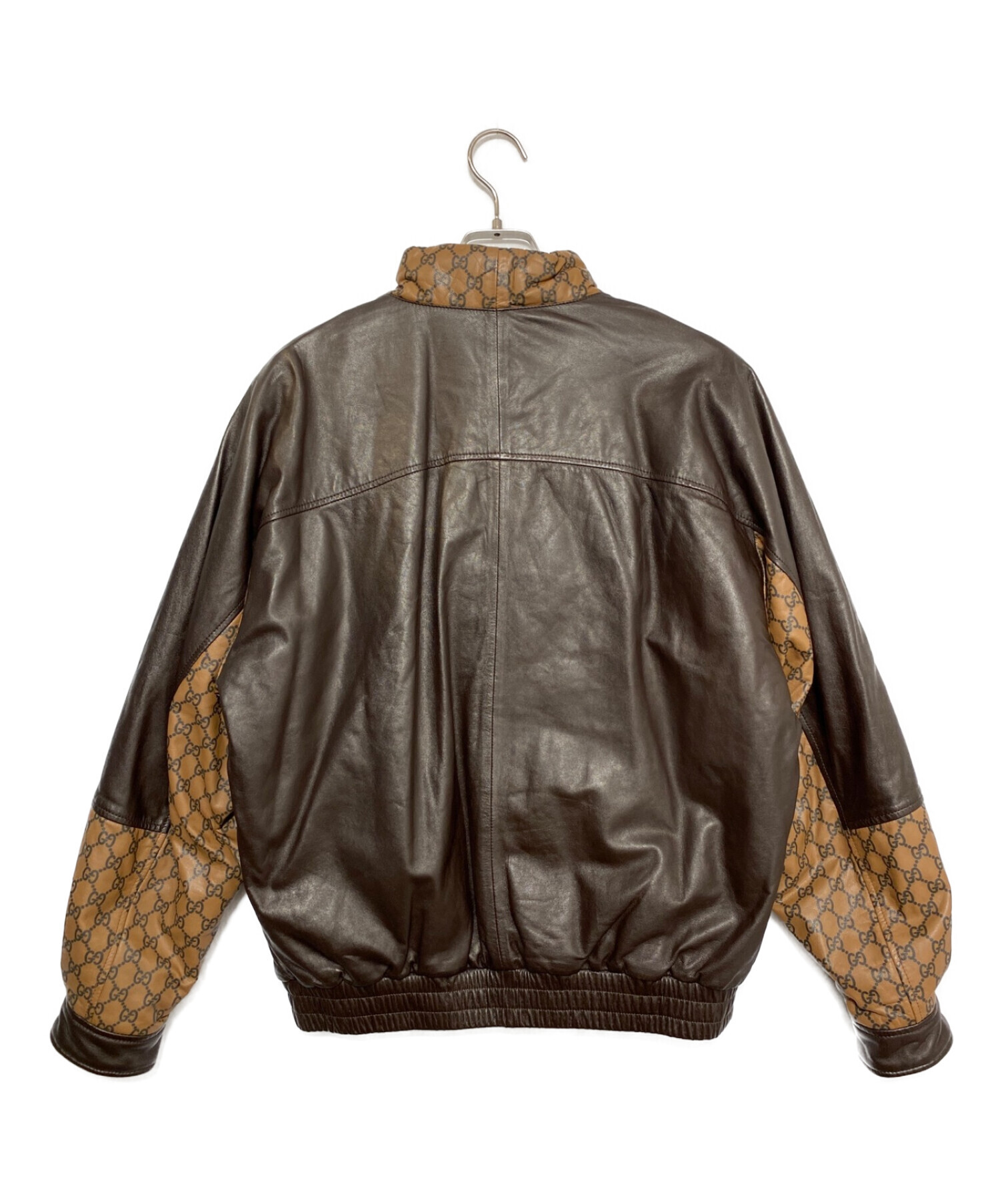 GUCCI (グッチ) DAPPER DAN (ダッパーダン) GG レザー ボンバージャケット ブラウン サイズ:XS