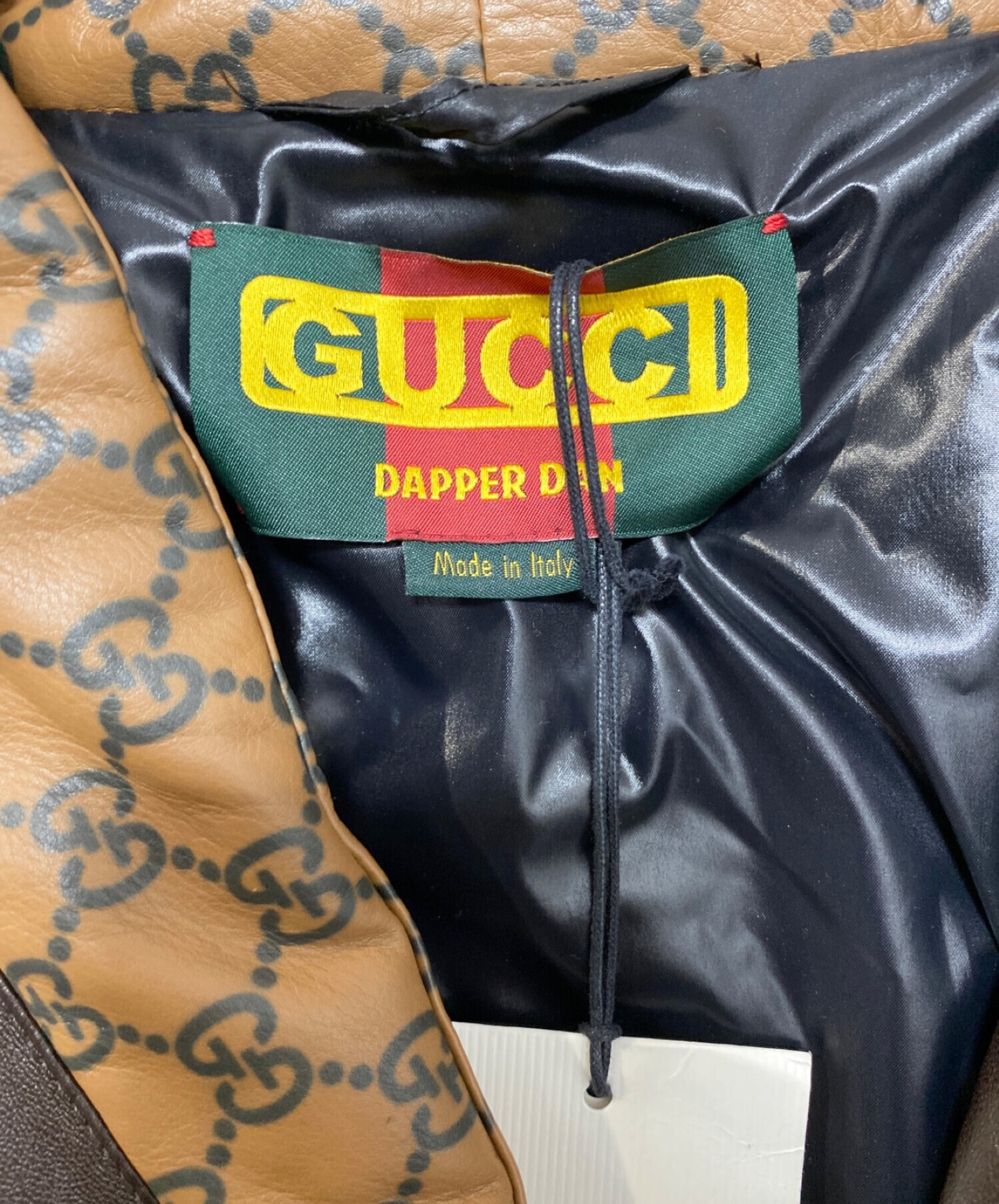 GUCCI (グッチ) DAPPER DAN (ダッパーダン) GG レザー ボンバージャケット ブラウン サイズ:XS