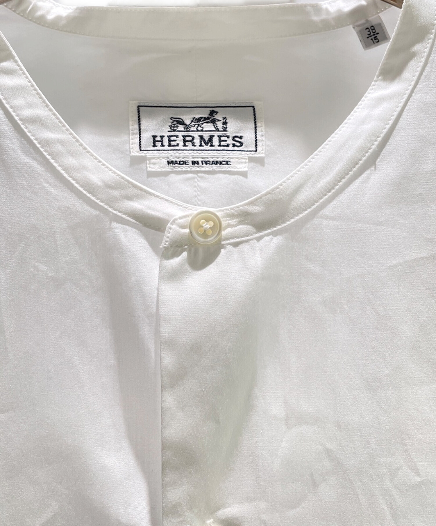 中古・古着通販】HERMES (エルメス) ノーカラーシャツ ホワイト サイズ