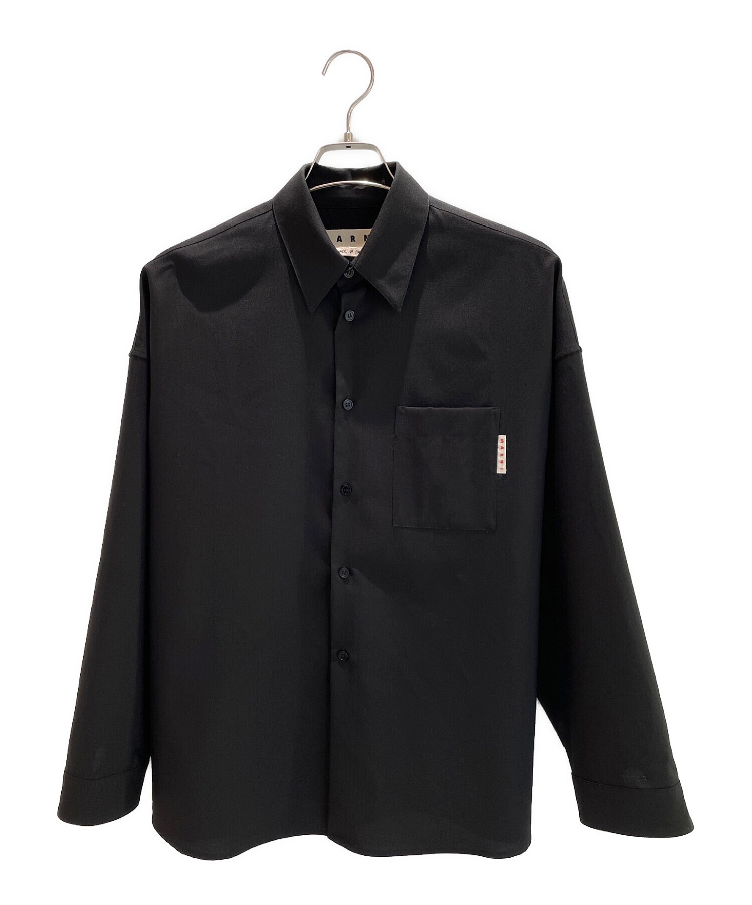 素材バージンウール100%44 22AW マルニ タータンチェック ウール 長袖シャツ ブラック