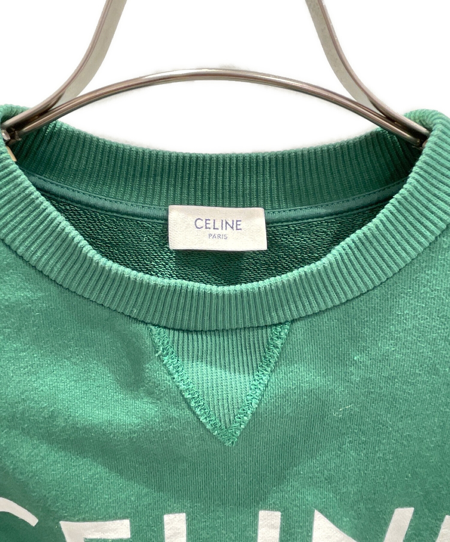 CELINE (セリーヌ) クロップド スウェットシャツ コットンフリース グリーン サイズ:XS