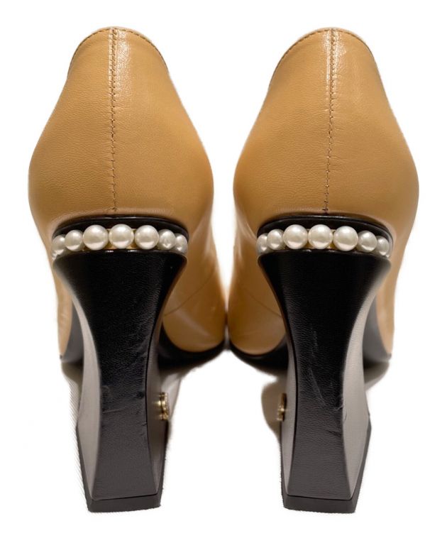 得価100%新品Chanelシャネル定番パール付きヒール38サイズ靴shoseシューズ 靴