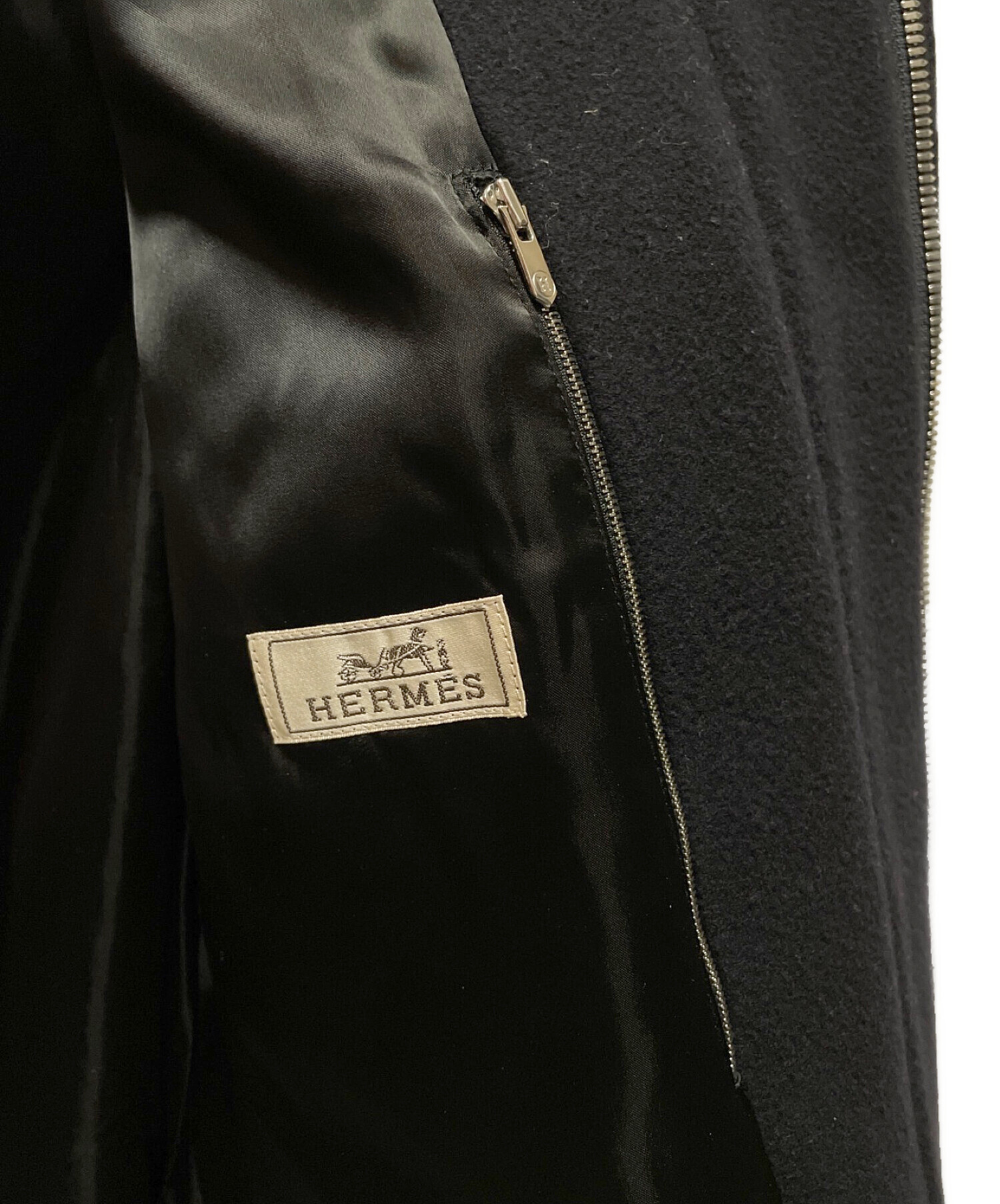 中古・古着通販】HERMES (エルメス) レザー切り替えロングコート