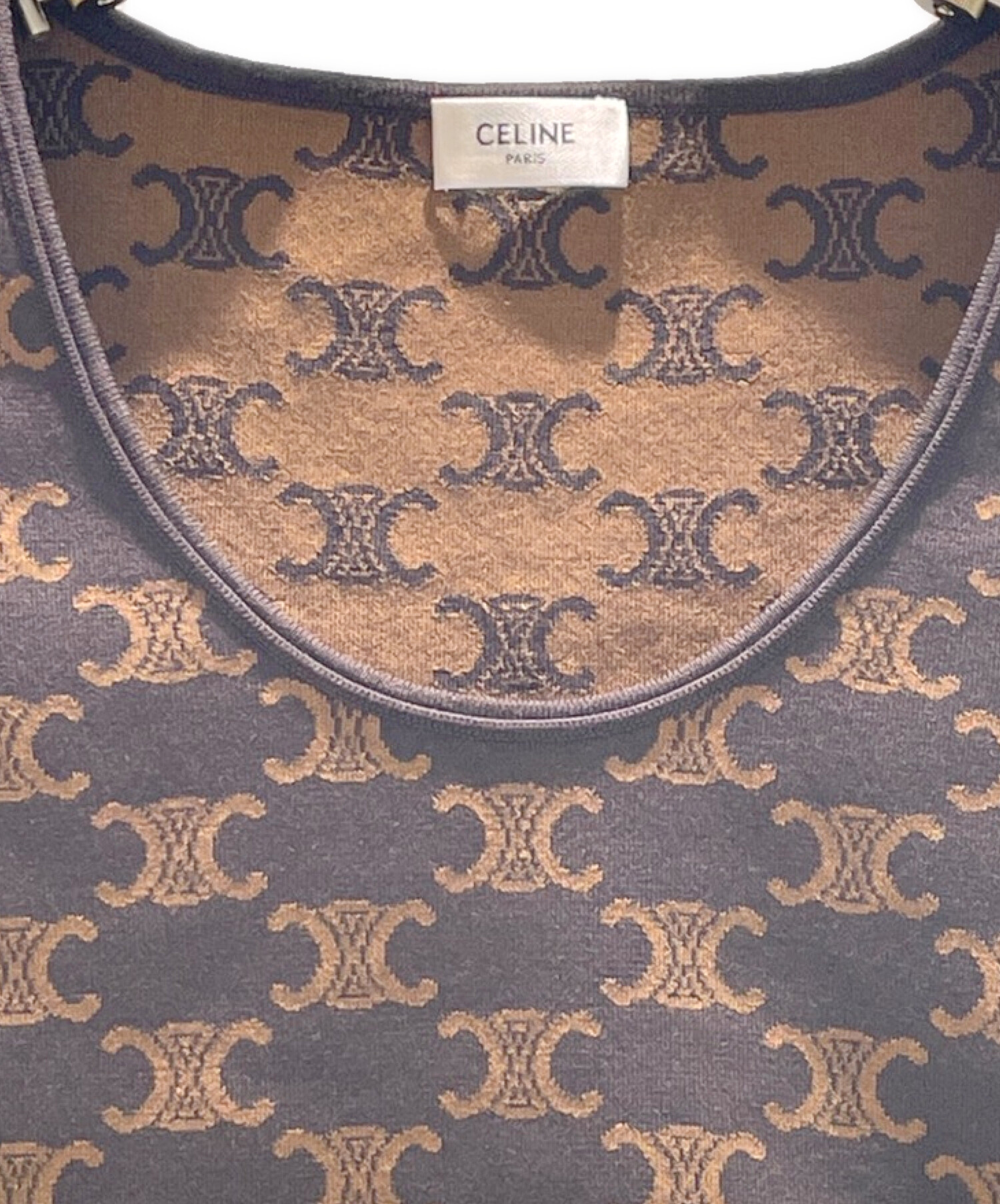 CELINE (セリーヌ) クロップトップ モノグラムコットン＆シルク カットソー ブラウン サイズ:XS