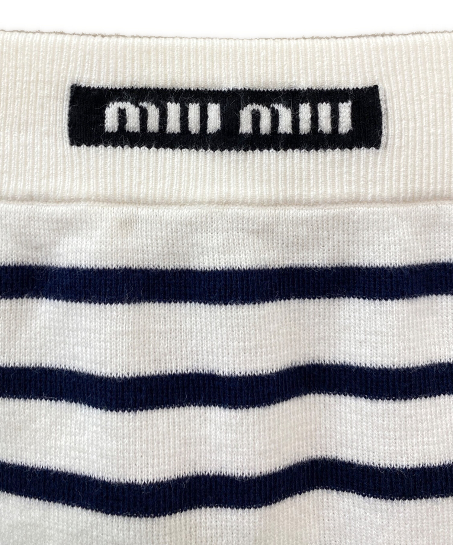 MIU MIU (ミュウミュウ) コットンミニスカート ホワイト×ネイビー サイズ:38