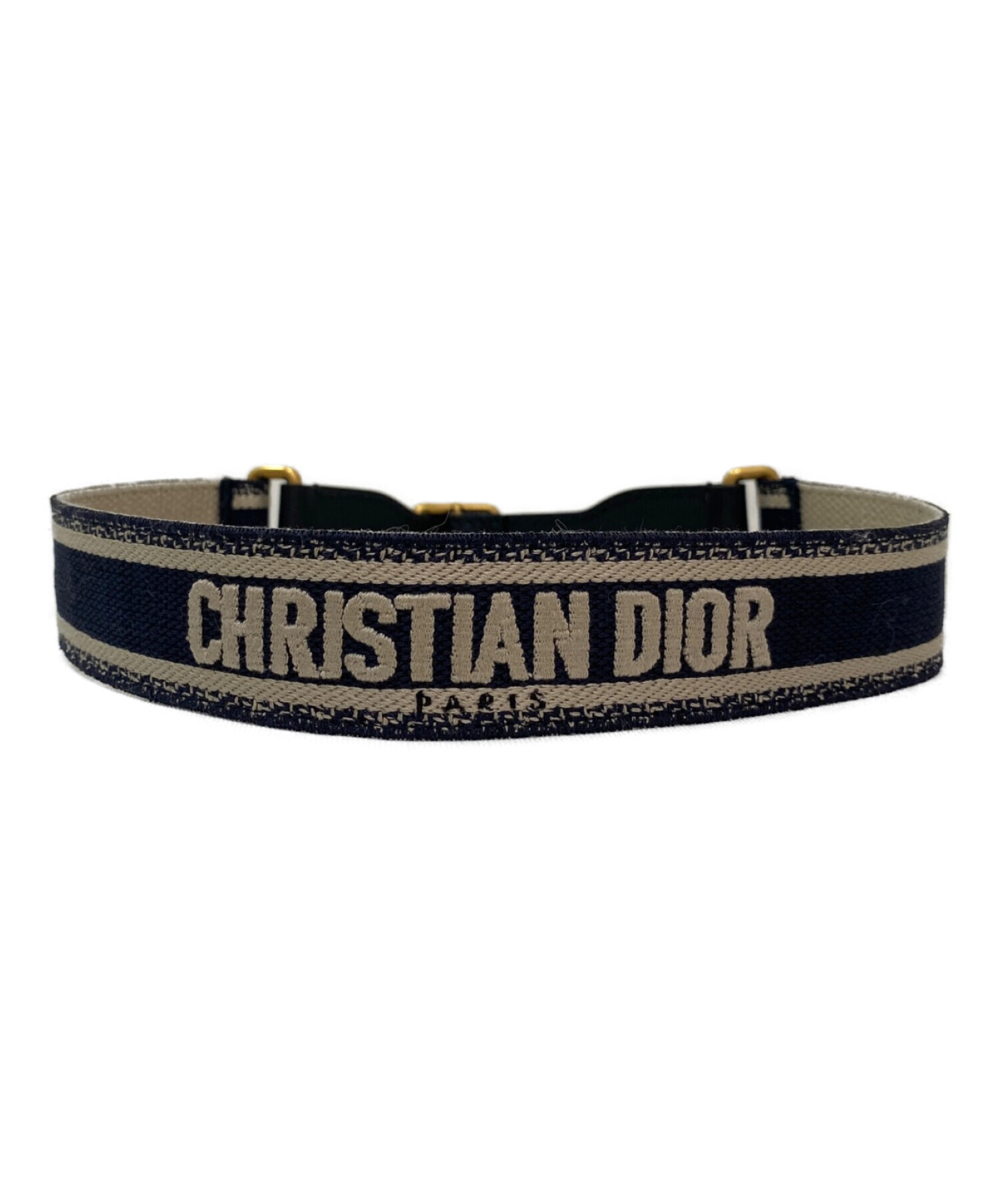 Christian Dior (クリスチャン ディオール) エンブロダイリーキャンバスベルト ネイビー×アイボリー